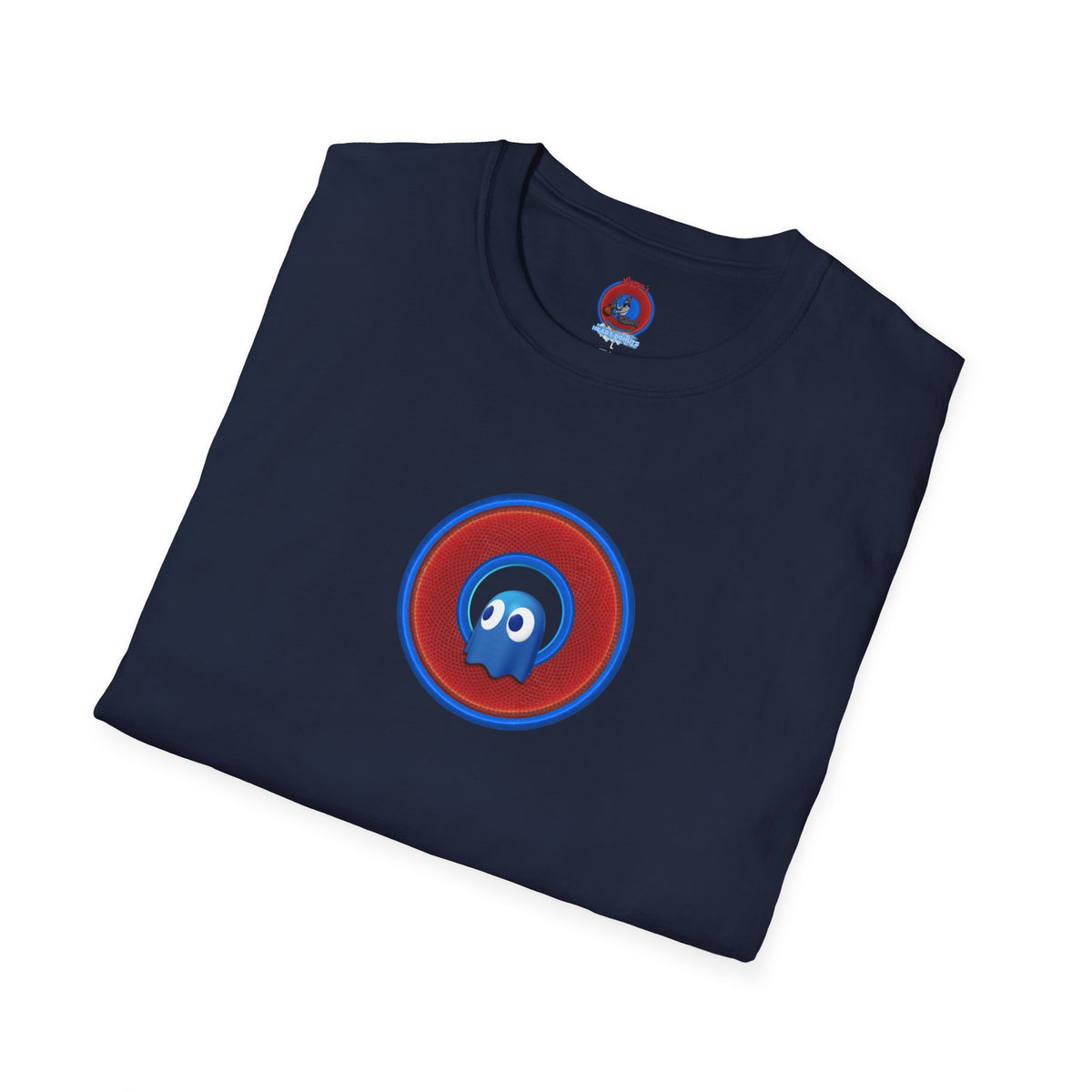 Classic Donut Tee - Unisex Soft-Style - "The Story of the Donut - a Ghostly Good Time" - red/blue rustic donut - variant 1