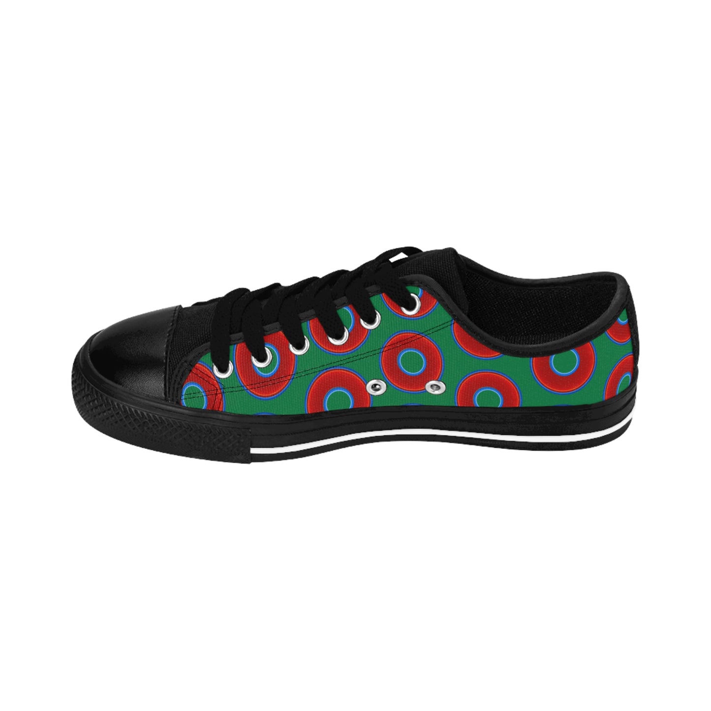 Women's Cushiony Convectors - Low Top - large red vivid donut print w/green background