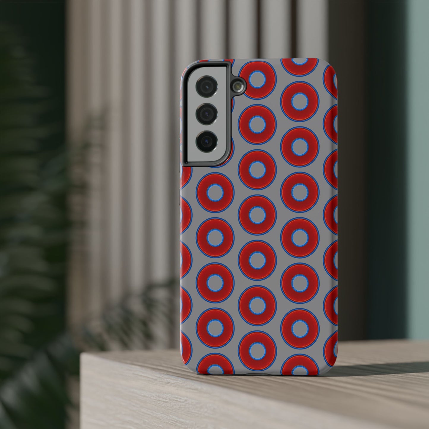 Impact-Resistant Lumpy Donut Case - red vivid donut print w/gray background