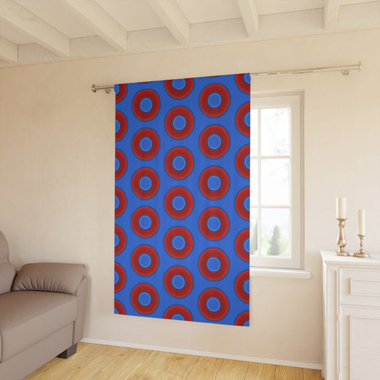 Lump's Heady Curtain w/Donuts - vivid red donut print - w/medium royal blue background - [*1 Piece / 50" x 84"]