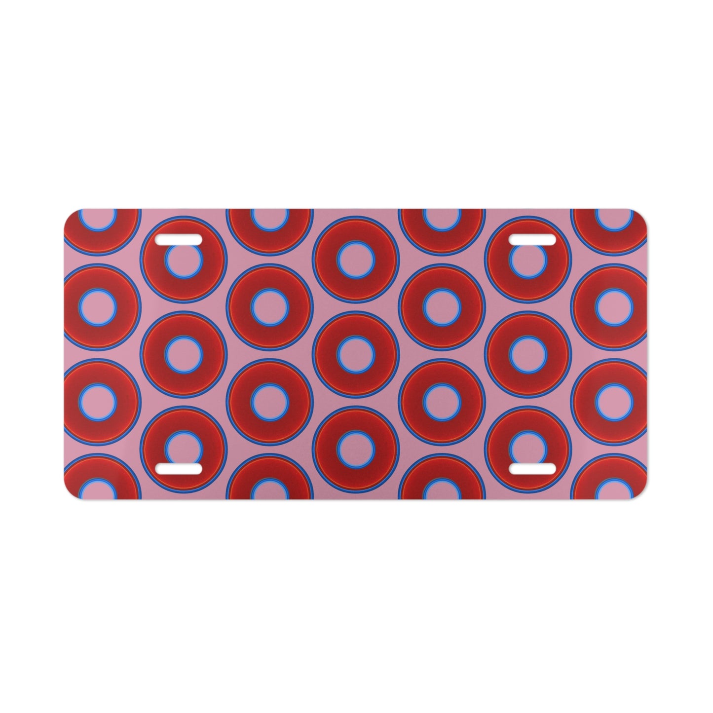 Lumpy Donut Vanity Plate - red vivid donut print w/pale magenta background