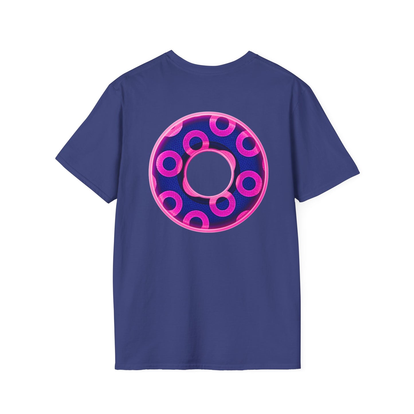 Plain Donuts/Unisex Soft-Style - "Plain Rustic Paradoxical Donuts" - hot pink/dark blue donuts