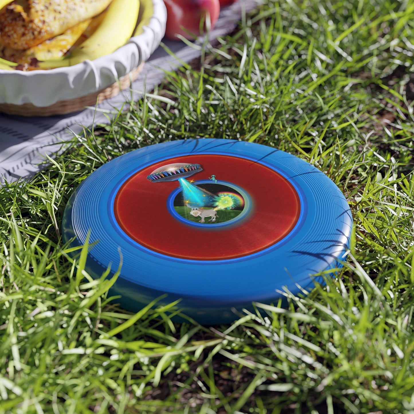 Lumpy Wham-O Donut Frisbee - "Scent of a Phrisbee" - red/royal blue vivid donut w/