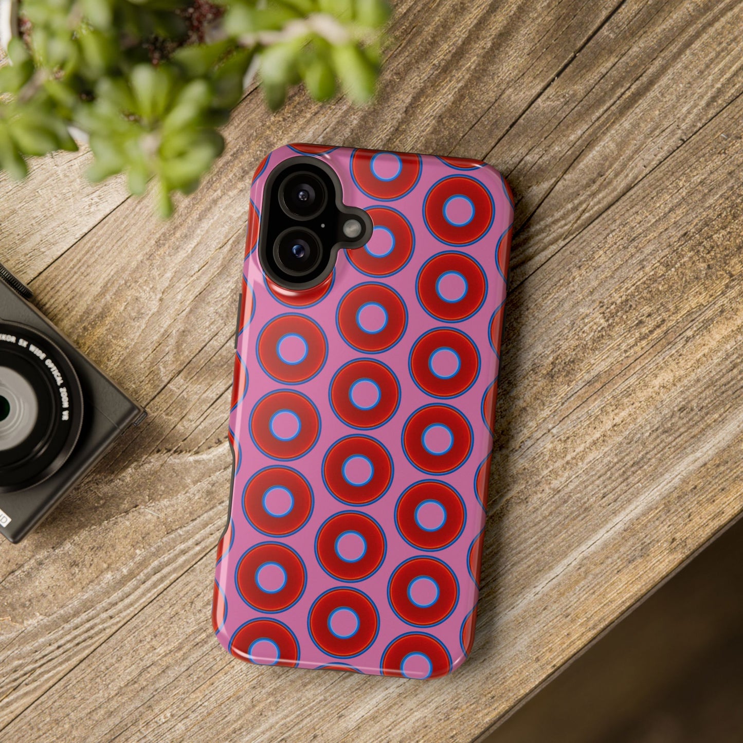 Magnetic Tough Donut Case - red vivid donut print w/pink background