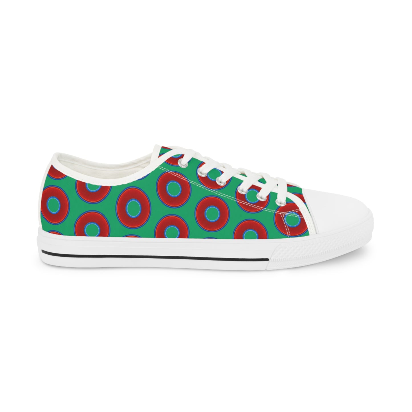 Men's - Chuck Taylors - large vivid red donut print w/jade green background