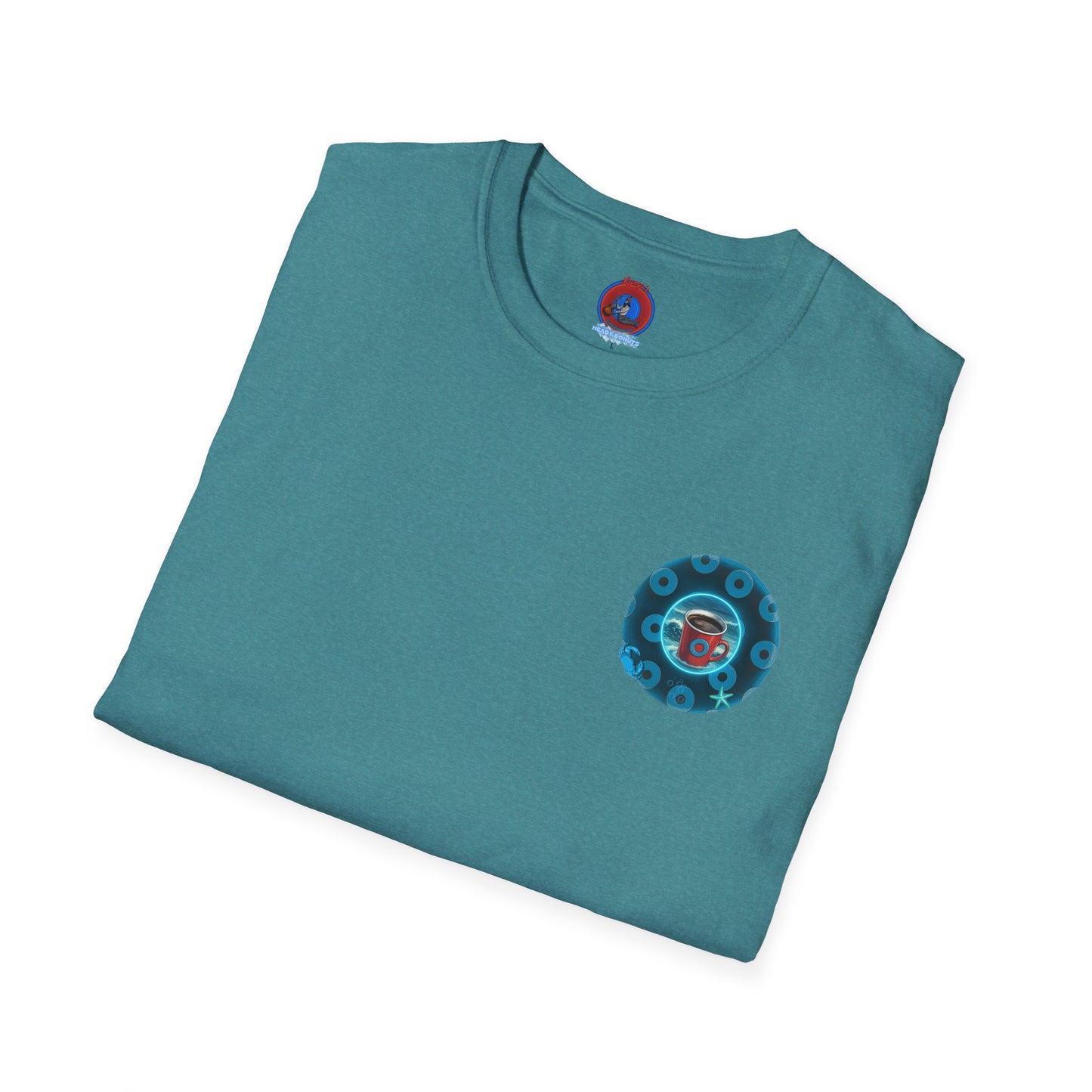 Classic Donut Tee - Unisex Soft-Style - "The Leaky Cup" - paradoxical blue/teal ocean donut -