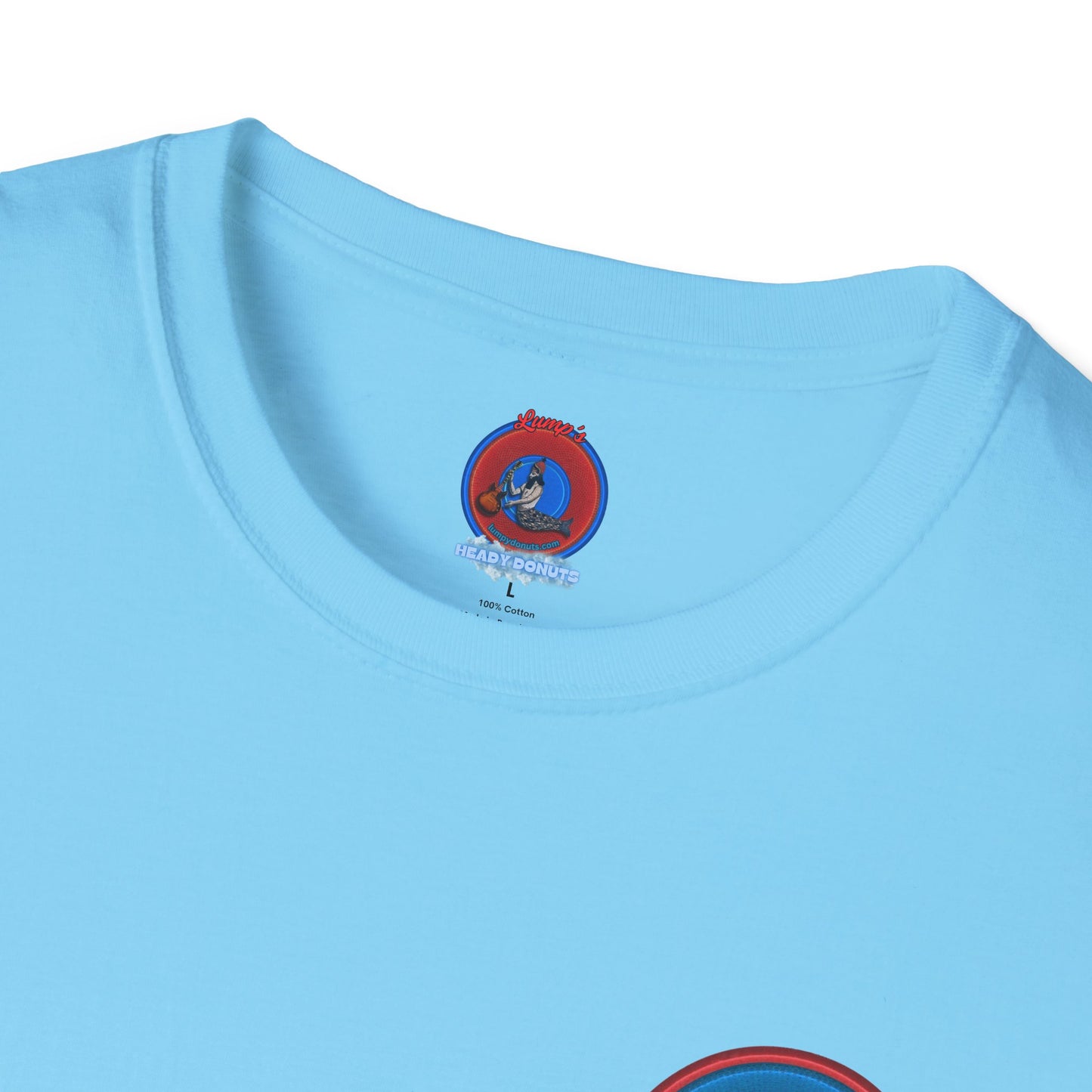 Classic Donut Tee - Unisex Soft-Style - "The Lumpy Donut" - variant 2 - blue/red donut