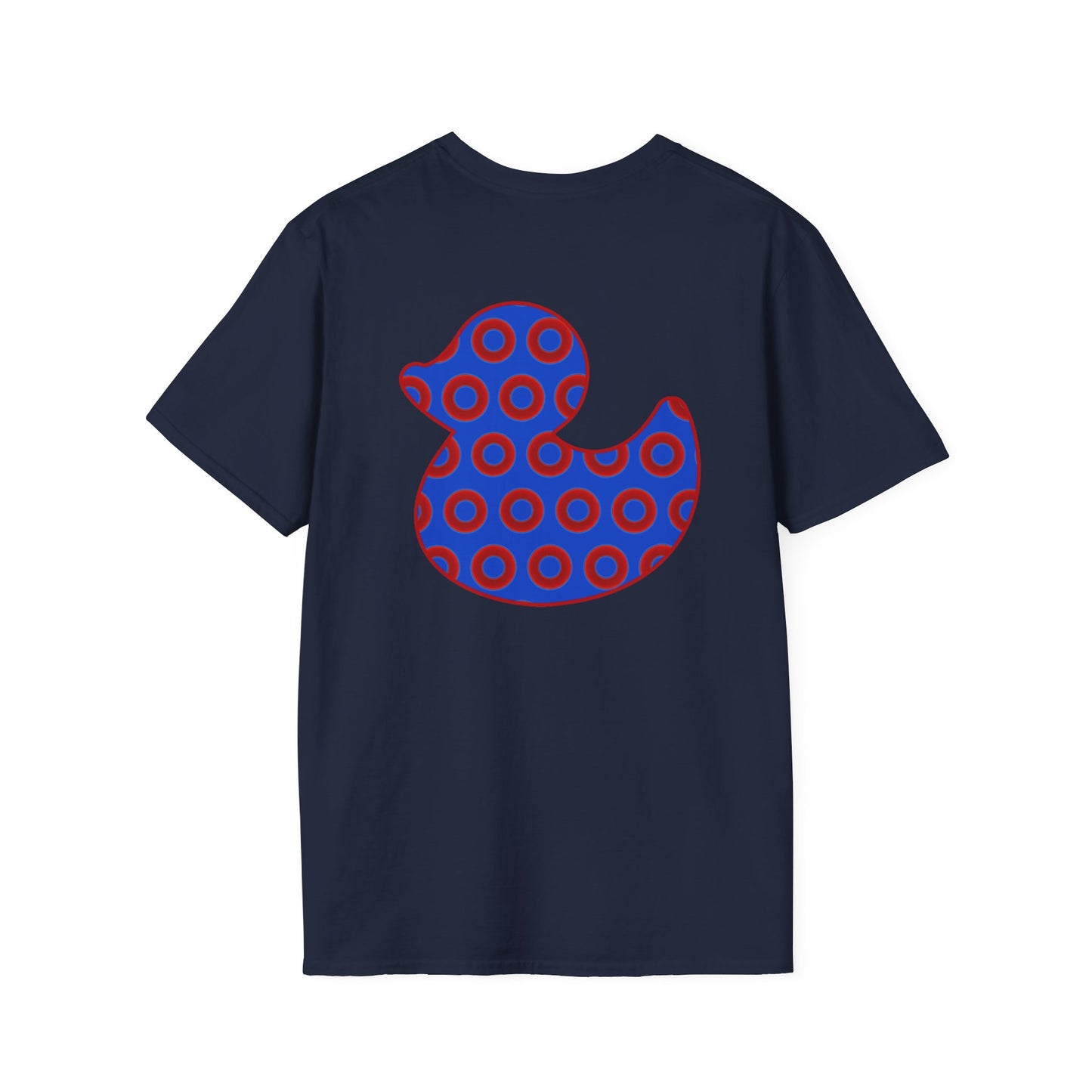 Classic Donut Tee - Unisex Soft-Style - "Rubber Ducky Bath Time Donut" - vivid red/blue donut pattern - variant 3