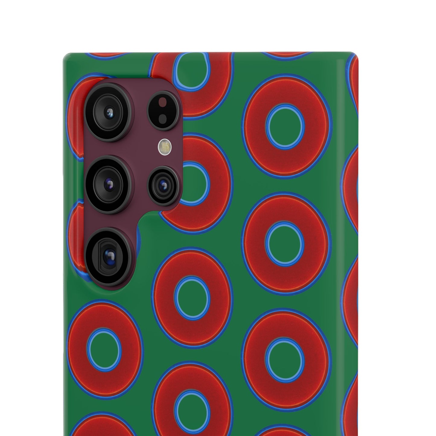 Lumpy Donut Snap Case - red vivid donut print w/green background