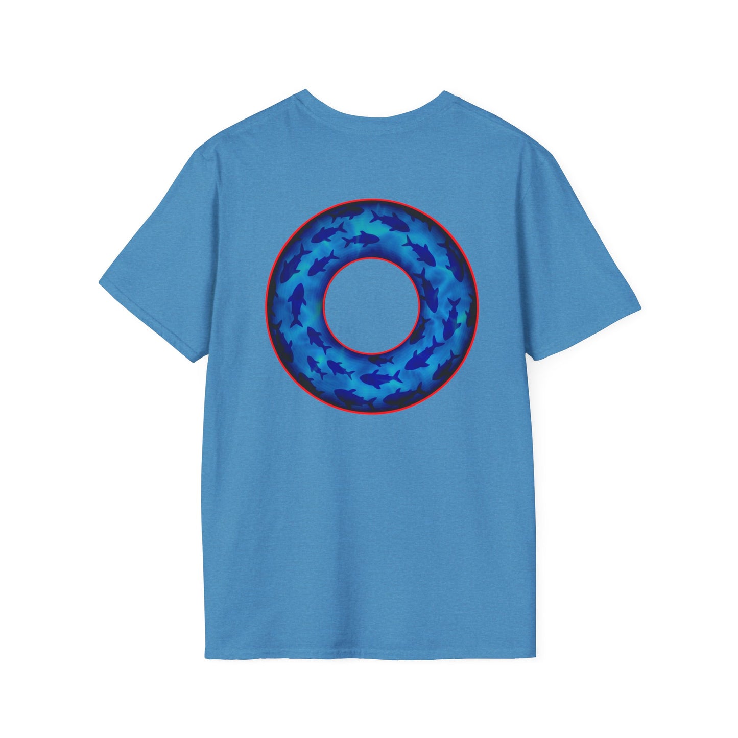 Classic Donut Tee - Unisex Soft-Style - "Skoolie of Phishies" - vivid sea donut - w/darker blue water - variant 2