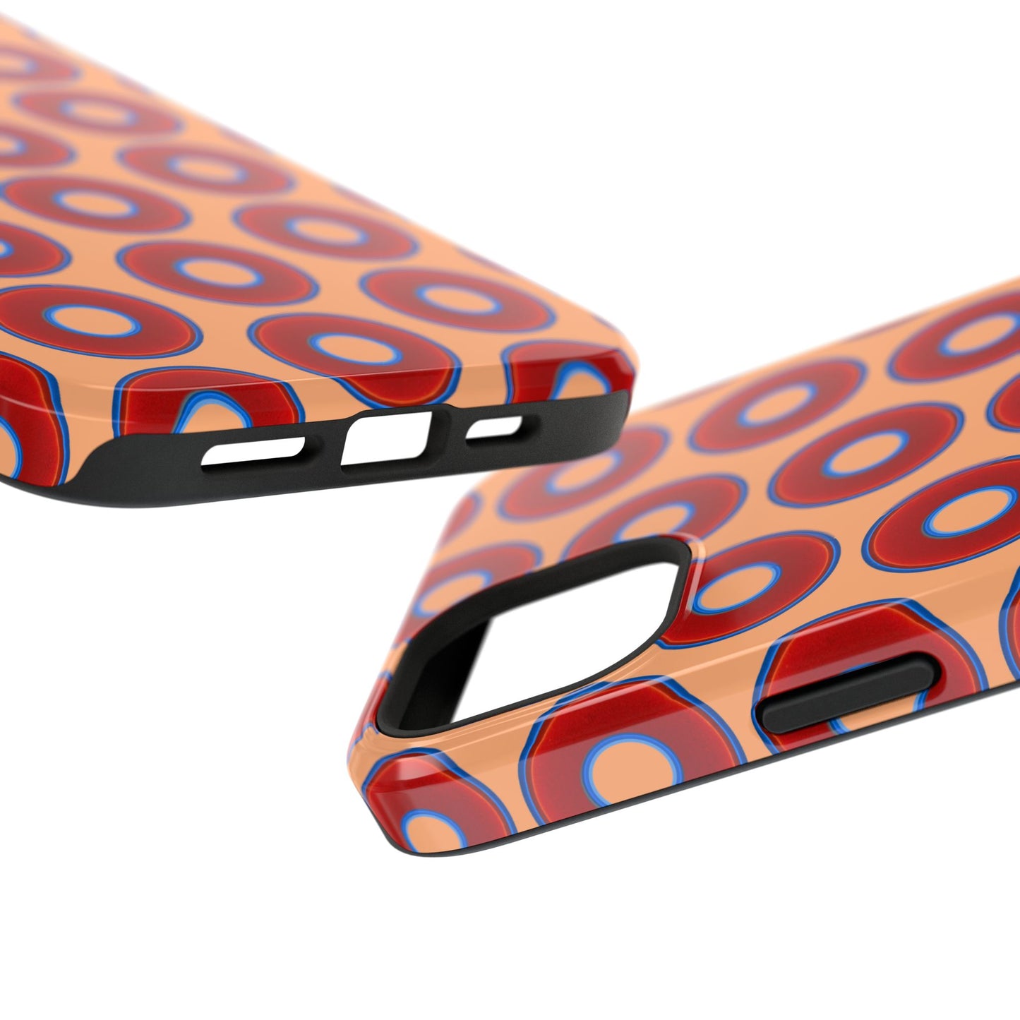 Impact-Resistant Lumpy Donut Case - red vivid donut print w/peach background
