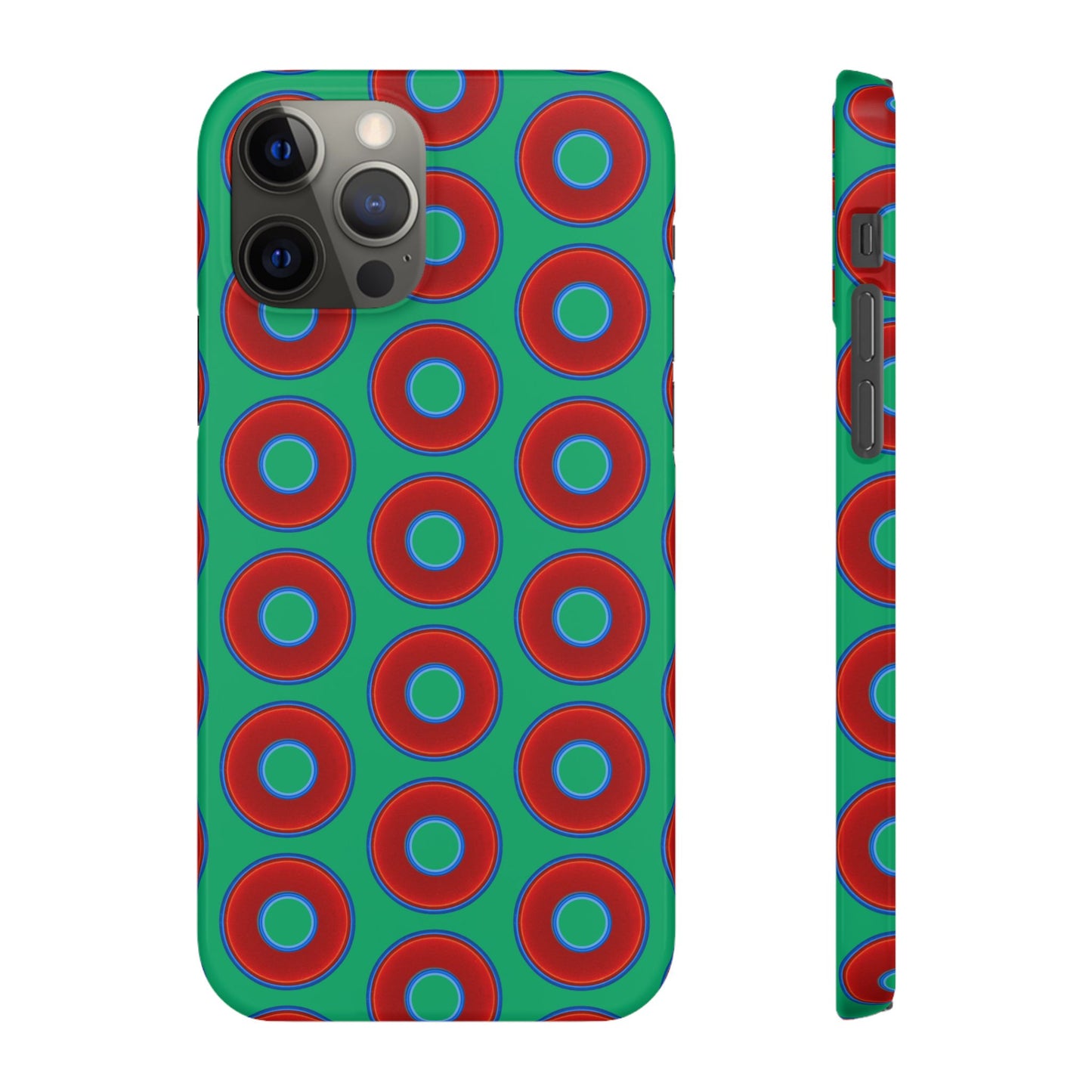 Lumpy Donut Snap Case - red vivid donut print w/jade green background