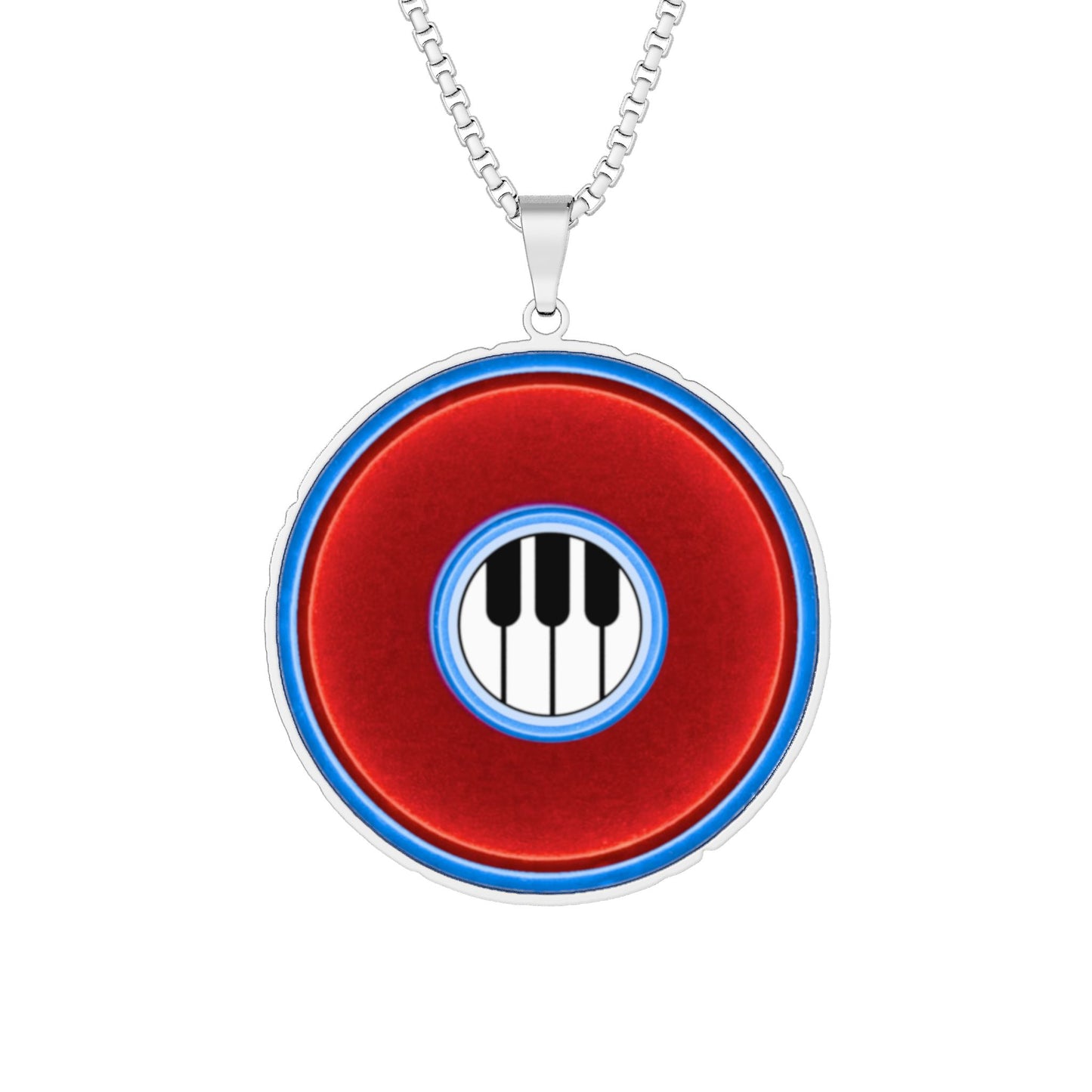 Lump's Heady Donut Necklace - 1" x 1" Stainless Steel Pendant - "Rage Side Donut Pendant" - vivid red/blue donut - variant 1