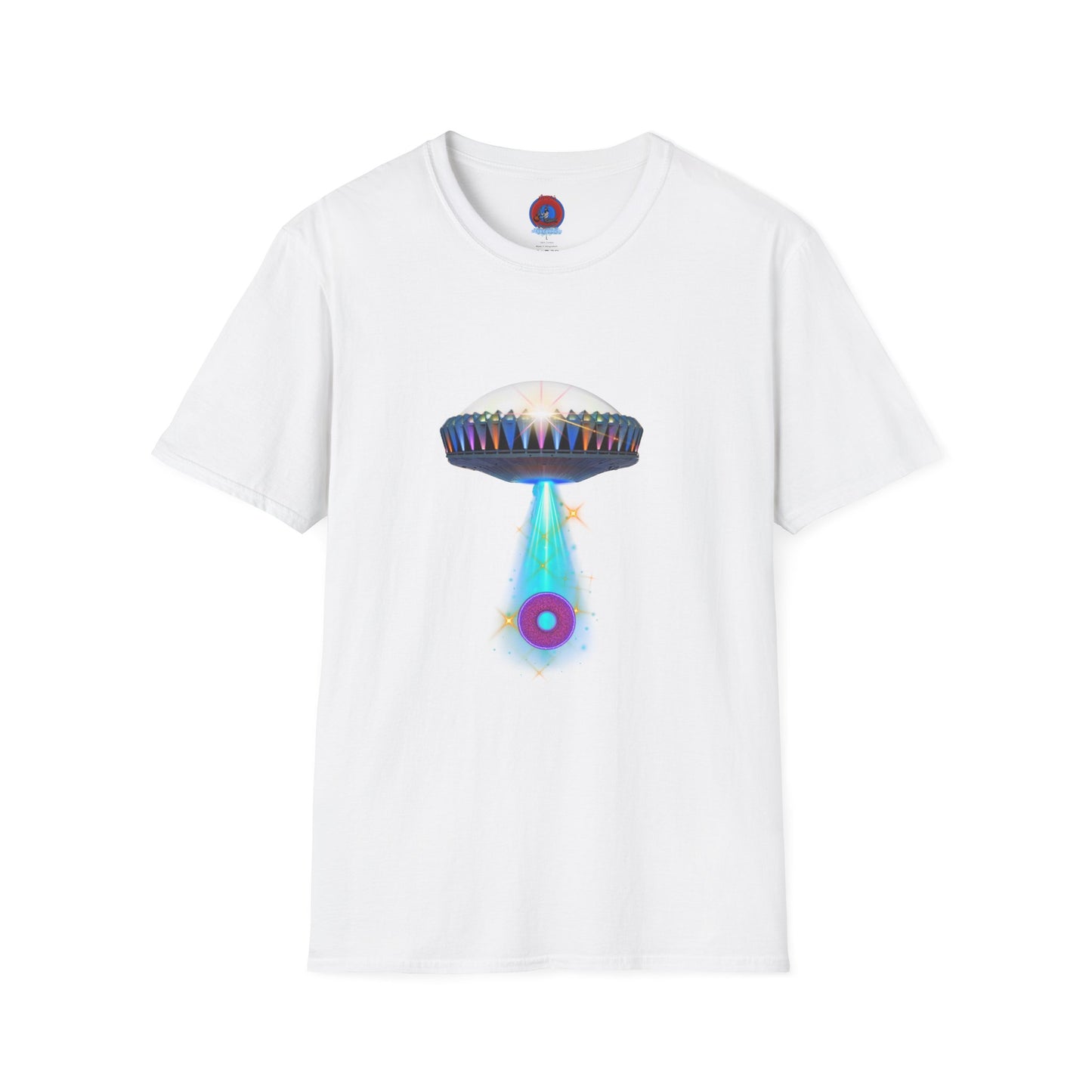 Classic Donut Tee - Unisex Soft-Style - "Donuts now Served on the Mothership" - series 1.0  - variant 6  - tractor-beamed donut