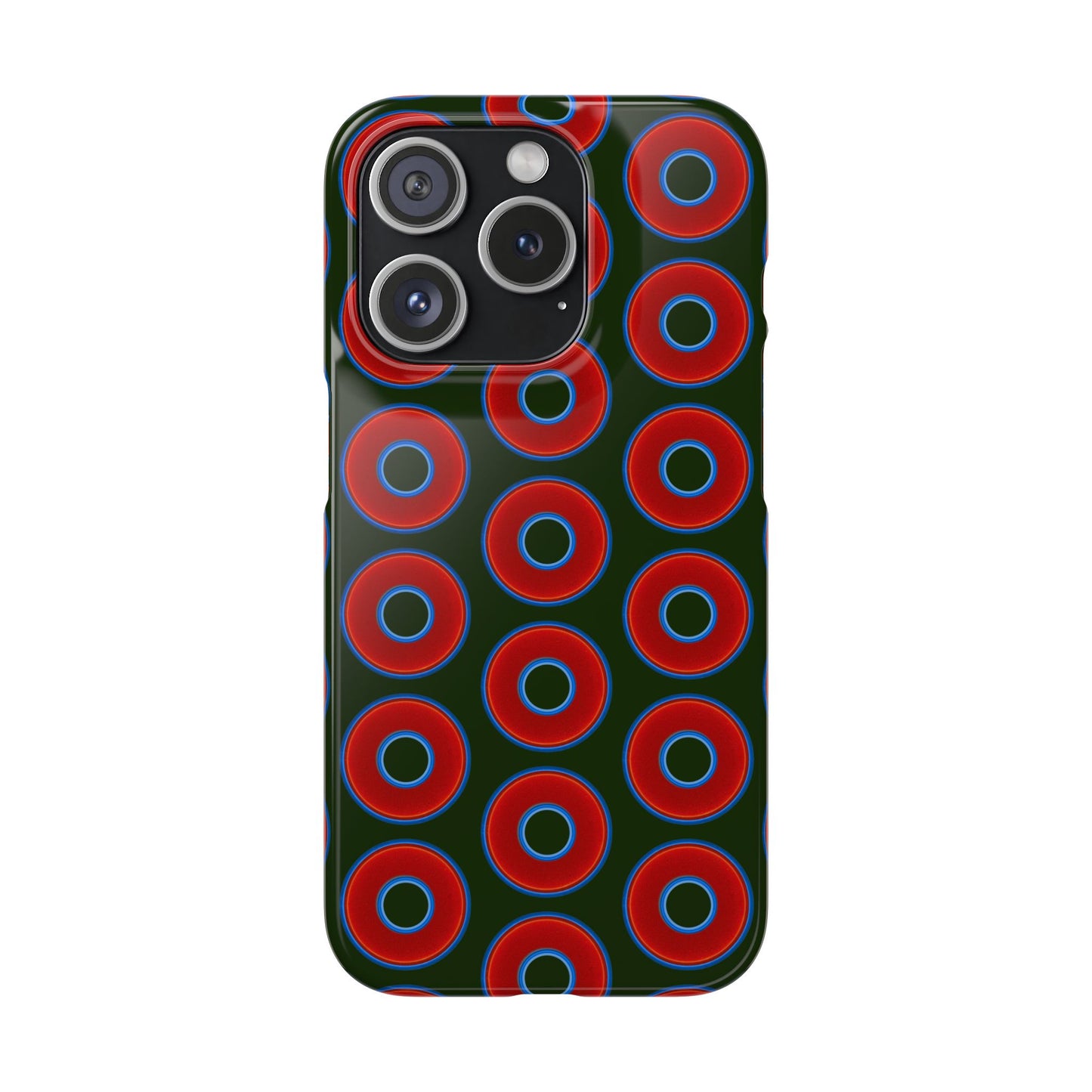 Lumpy Donut Snap Case - red vivid donut print w/deep forest green background