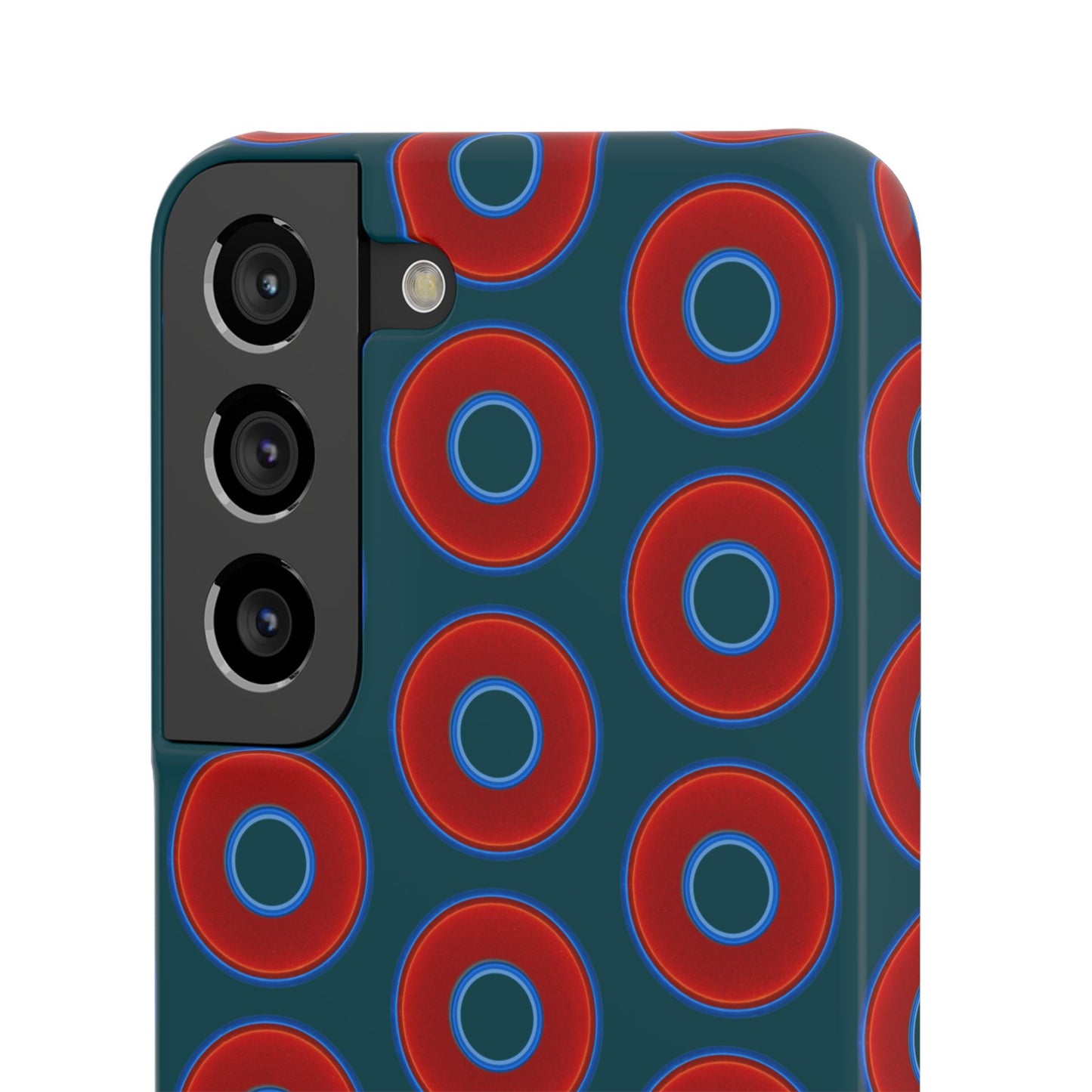 Lumpy Donut Snap Case - red vivid donut print w/midnight teal green background
