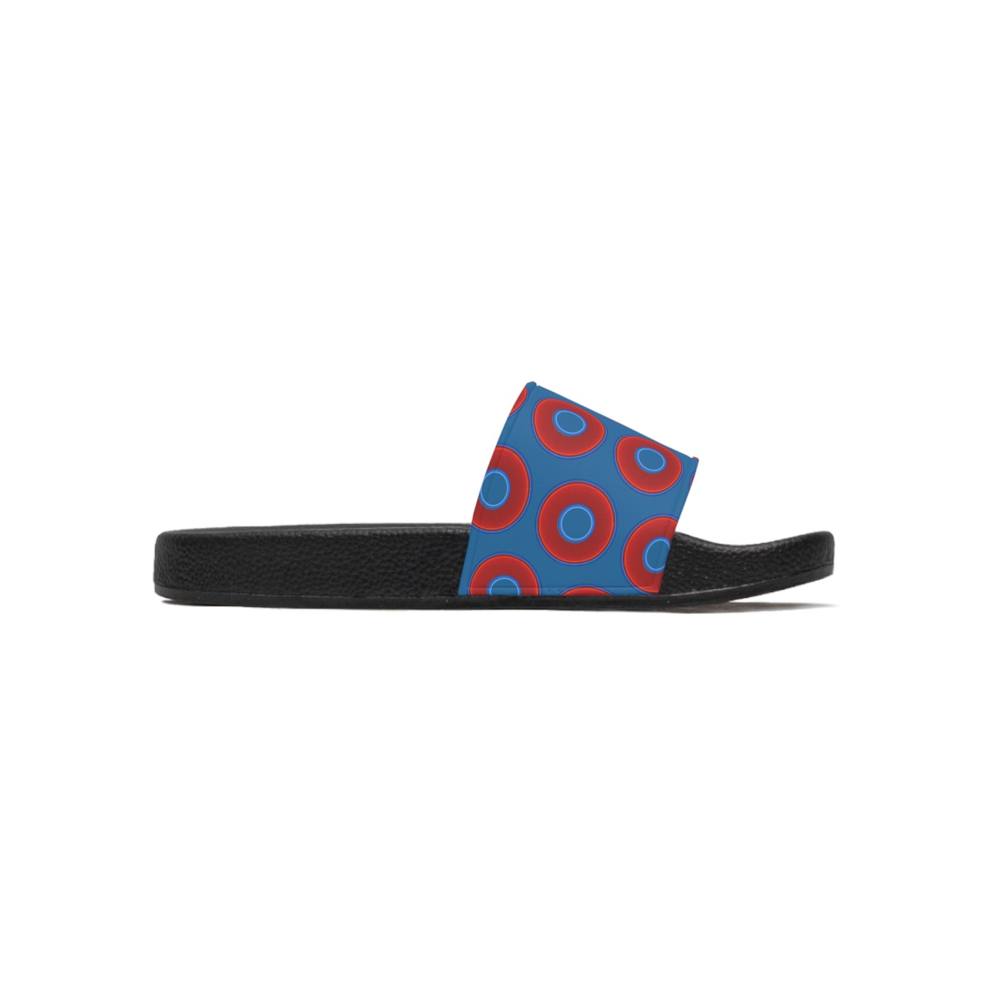 Men's Lumpy Sandals - slip-ons - red vivid donuts w/wavy navy blue background