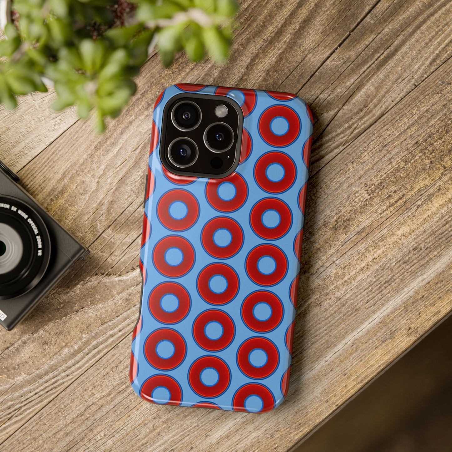 Magnetic Tough Donut Case - red vivid donut print w/light blue background