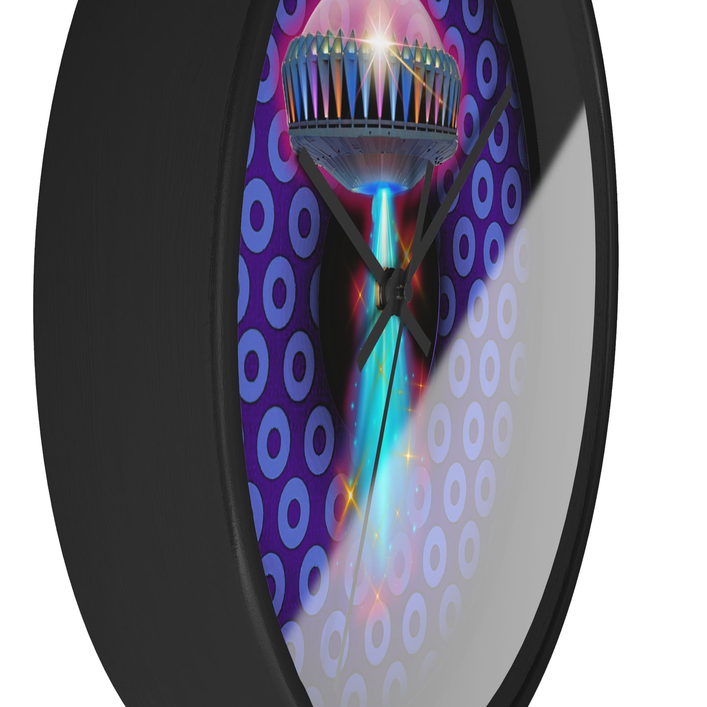 Lumpy Wall Clock - "They Serve Donuts on the Mothership now" - variant 4 - paradoxical purple/light blue donut w/black background