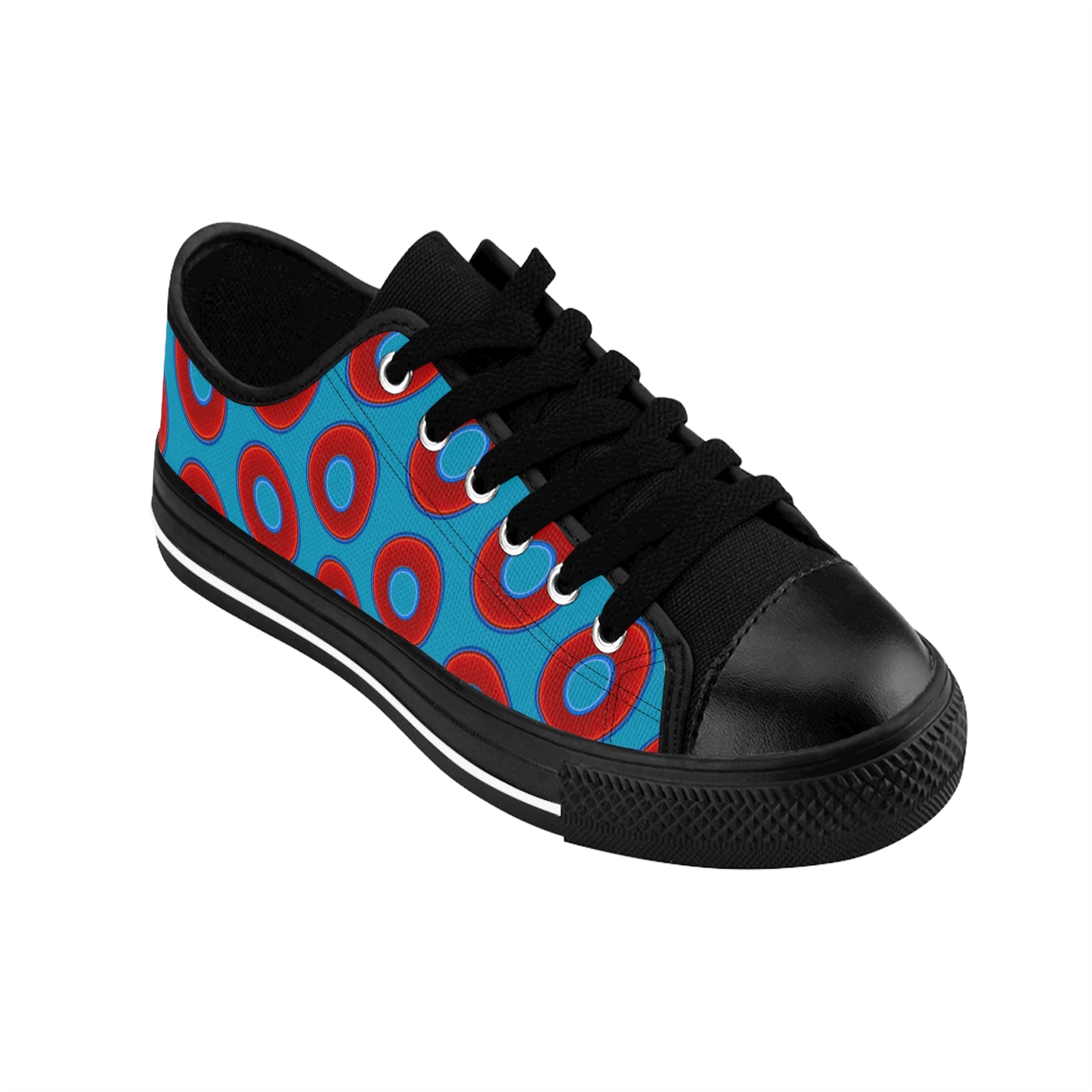 Men's Cushiony Convectors - Low Top - large red vivid donut print w/aquamarine background