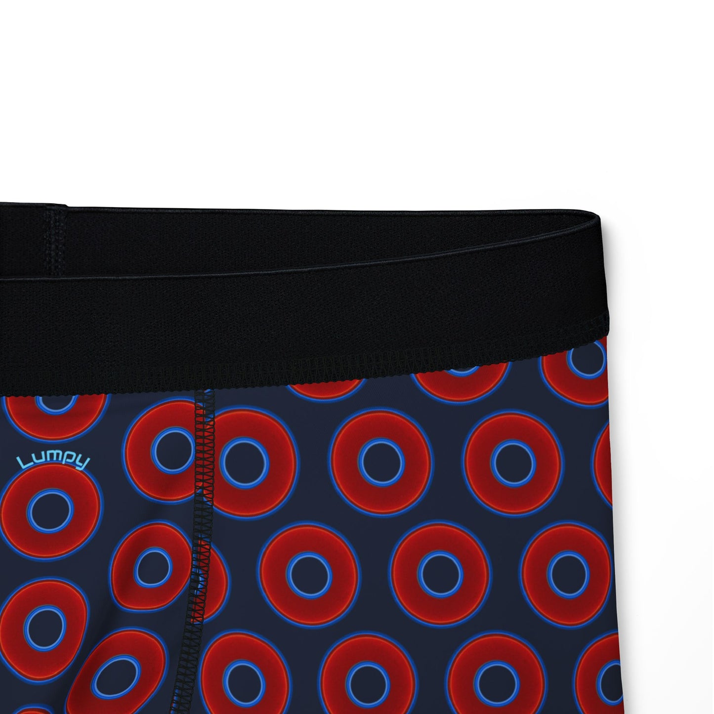 Men's Donut Boxers - red vivid donuts w/dark teal blue elite background