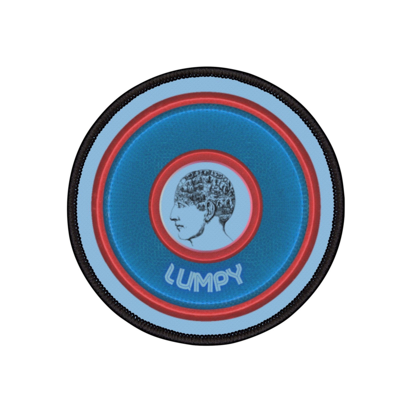 Iron-On Donut Patch - "A Very Lumpy Donut" - rustic blue/red donut - variant 2