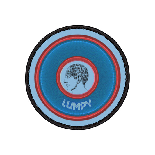 Iron-On Donut Patch - "A Very Lumpy Donut" - rustic blue/red donut - variant 2