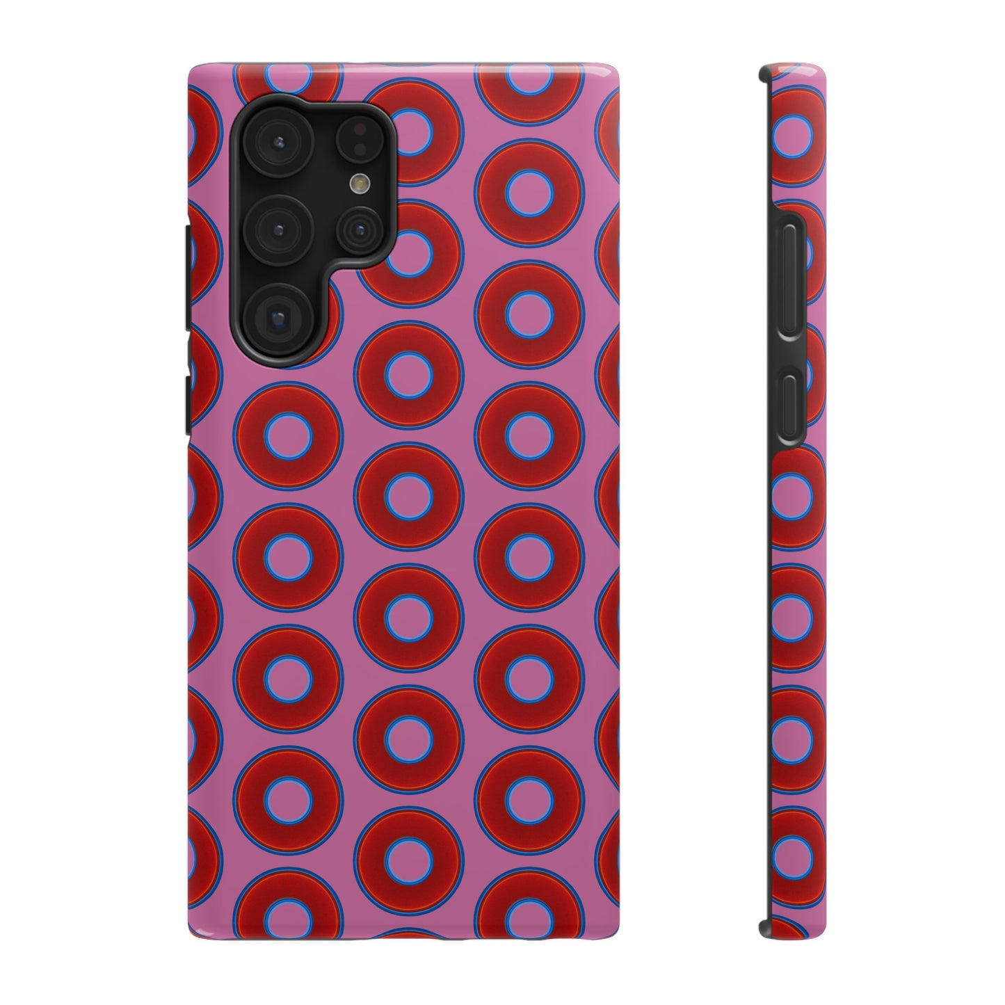 Impact-Resistant Lumpy Donut Case - red vivid donut print w/pink background