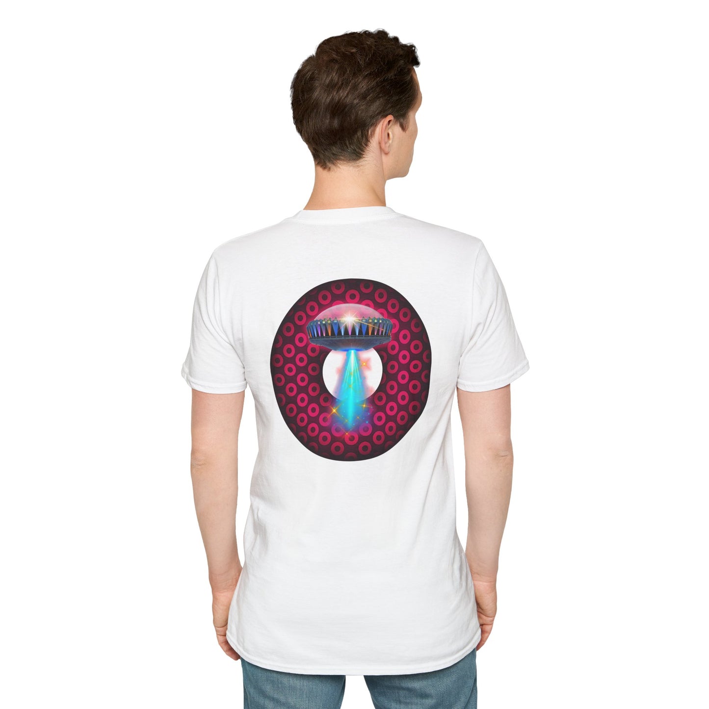 Classic Donut Tee - Unisex Soft-Style - "Donuts now Served on the Mothership" - series 1.0  - variant 2  - red/red paradoxical donut