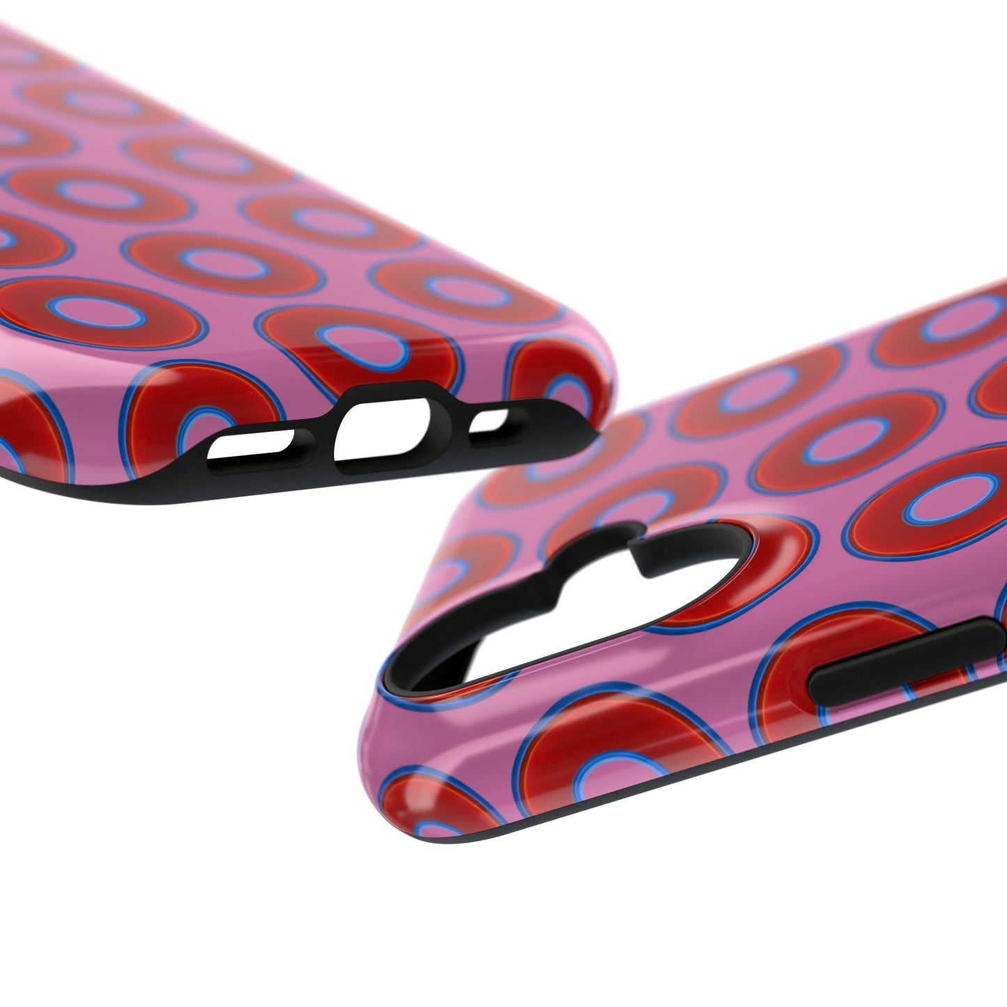 Impact-Resistant Lumpy Donut Case - red vivid donut print w/pink background