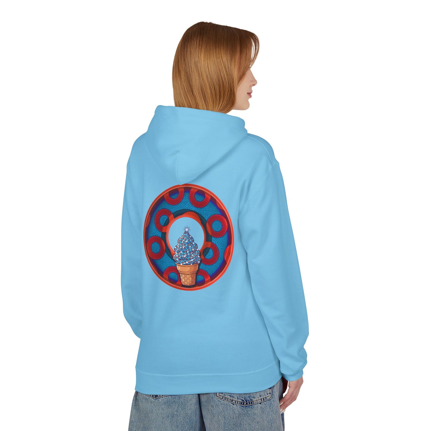 Fleece Harry Hoodies [Midweight Soft-style] - "We All Scream It's ICE Cream - YEMSG Donut" - blue/red rustic paradox donut