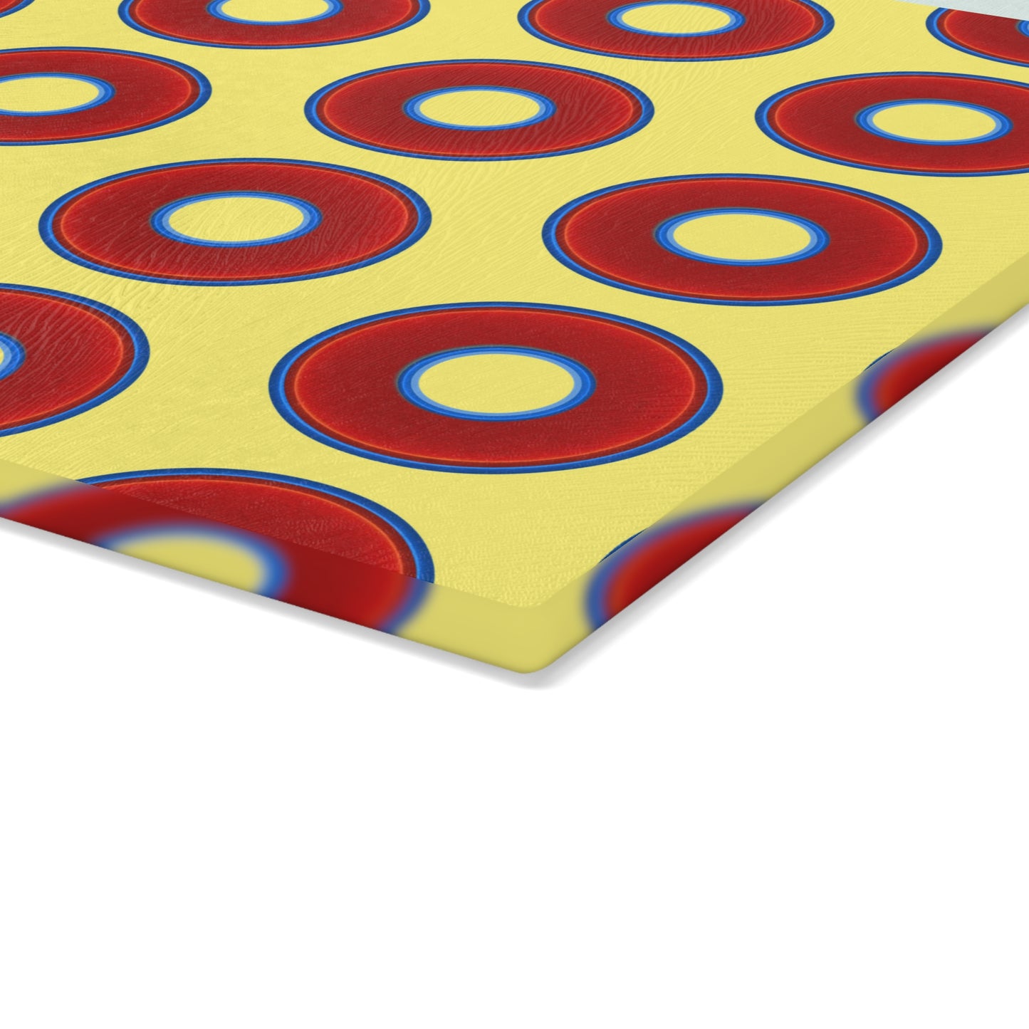 My Friend's Cutting Board - vivid red donuts w/yellow background