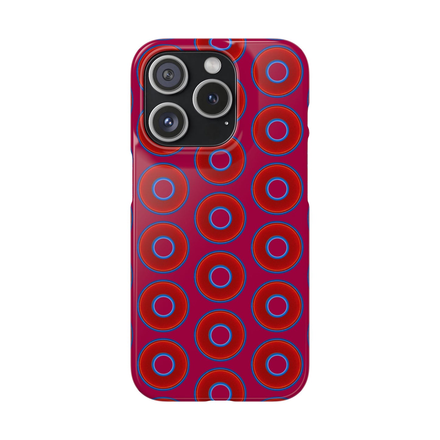 Lumpy Donut Snap Case - red vivid donut print w/dark magenta background