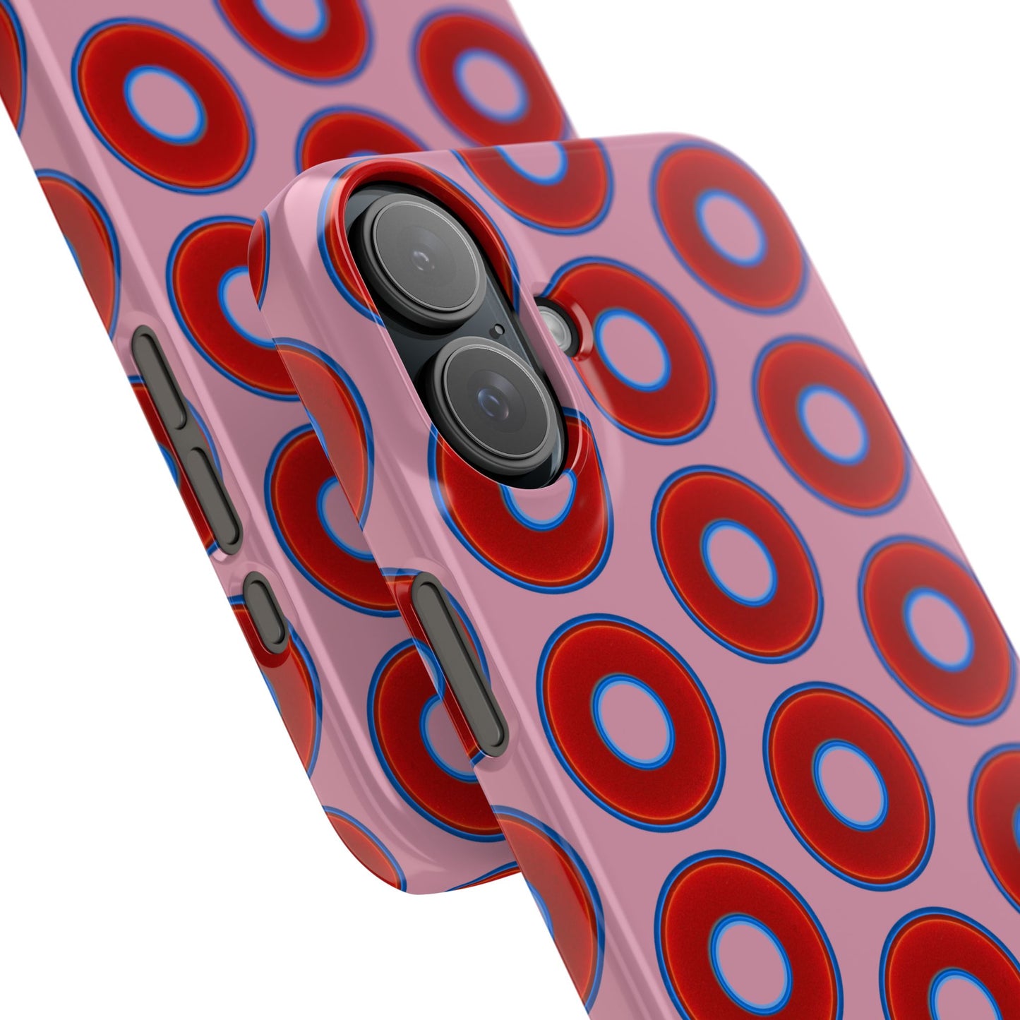 Lumpy Donut Snap Case - red vivid donut print w/pale magenta background
