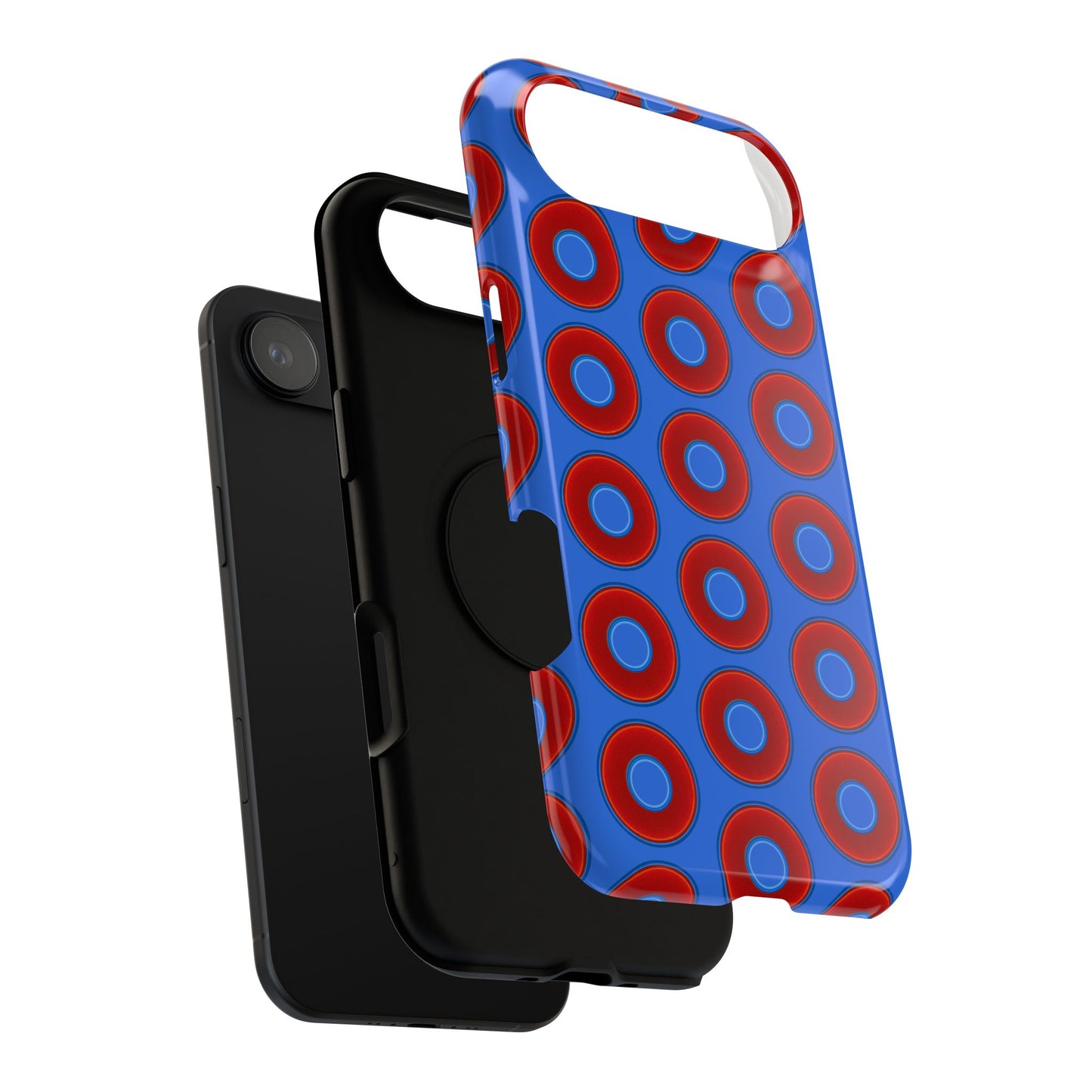 Impact-Resistant Lumpy Donut Case - red vivid donut print w/medium royal blue background