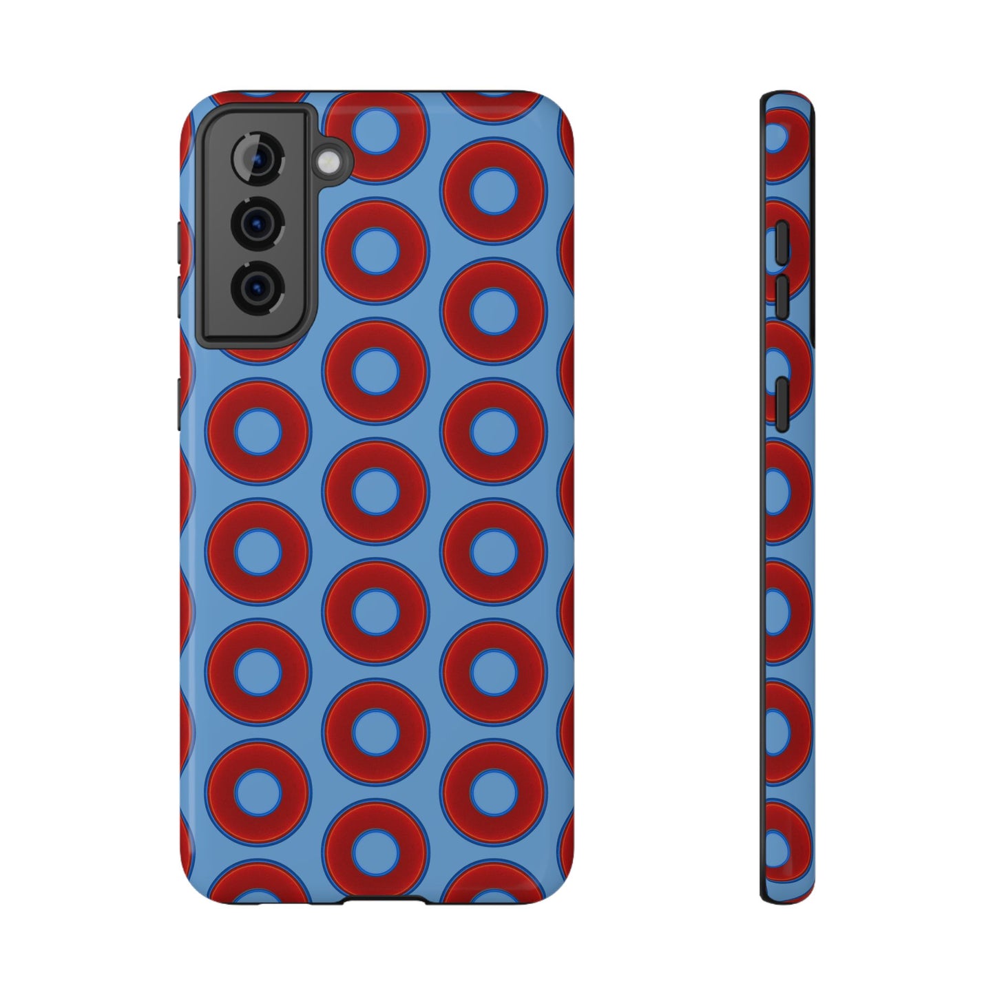 Impact-Resistant Lumpy Donut Case - red vivid donut print w/light blue background