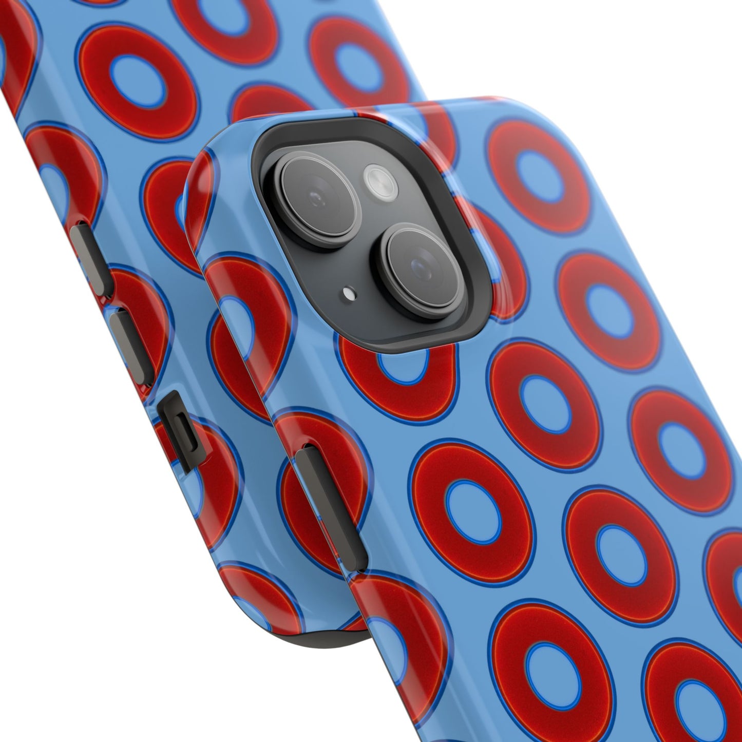 Impact-Resistant Lumpy Donut Case - red vivid donut print w/light blue background