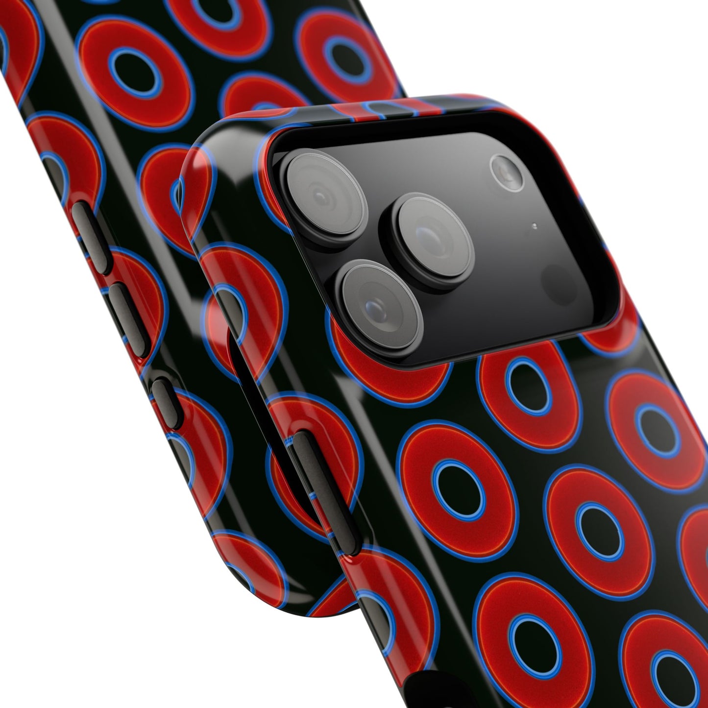 Impact-Resistant Lumpy Donut Case - red vivid donut print w/midnight moss background