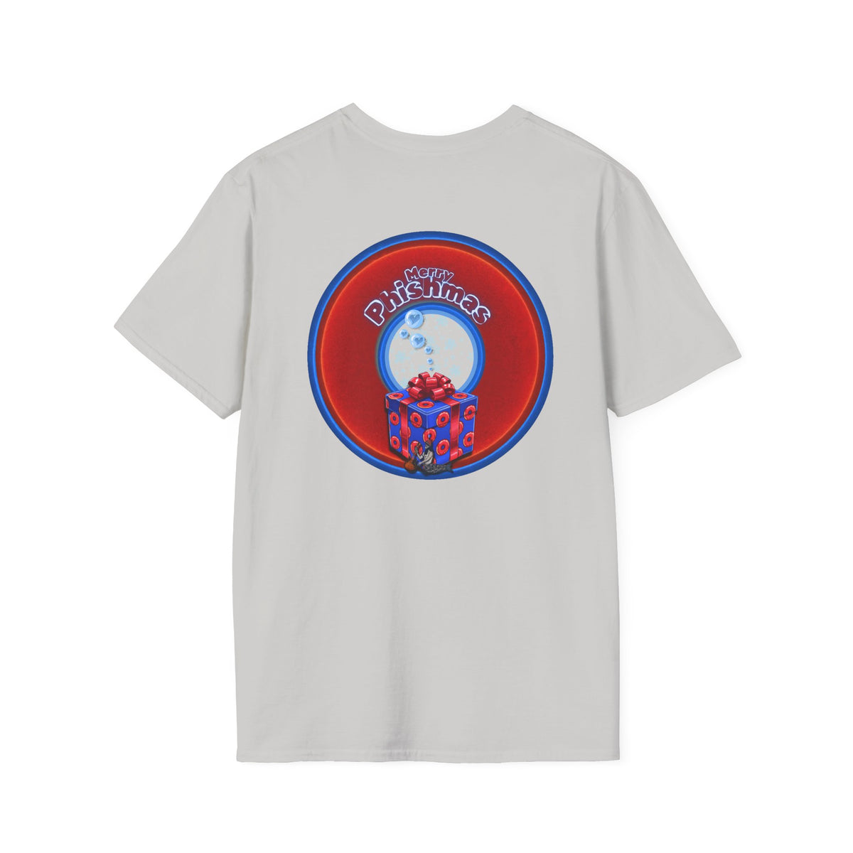 Classic Donut Tee - Unisex Soft-Style - "Phishmas Caroler's Tee " - vivid red/blue donut - variant 3