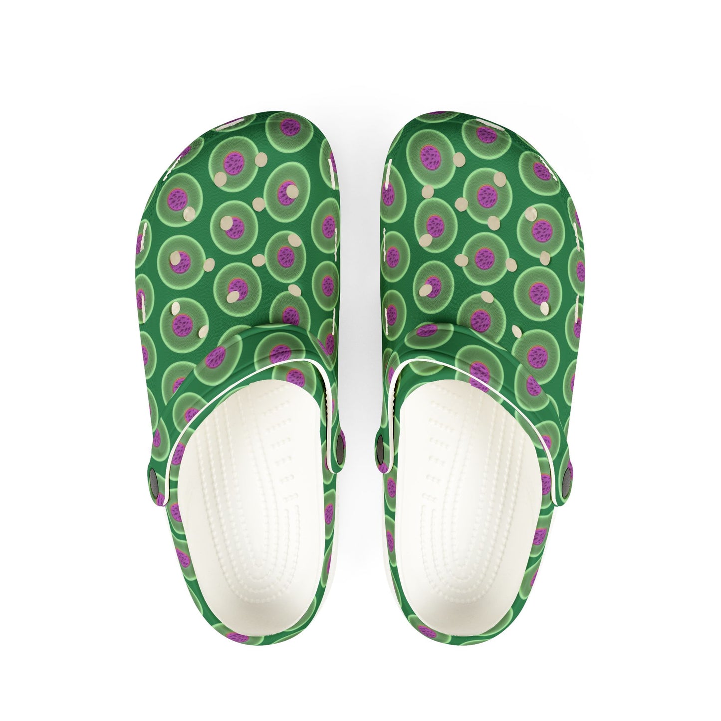Spatchcocks - donut slip-on shoes - "The Donut Swimming By" - variant 1 - green phatty donuts w/green background background [unisex]