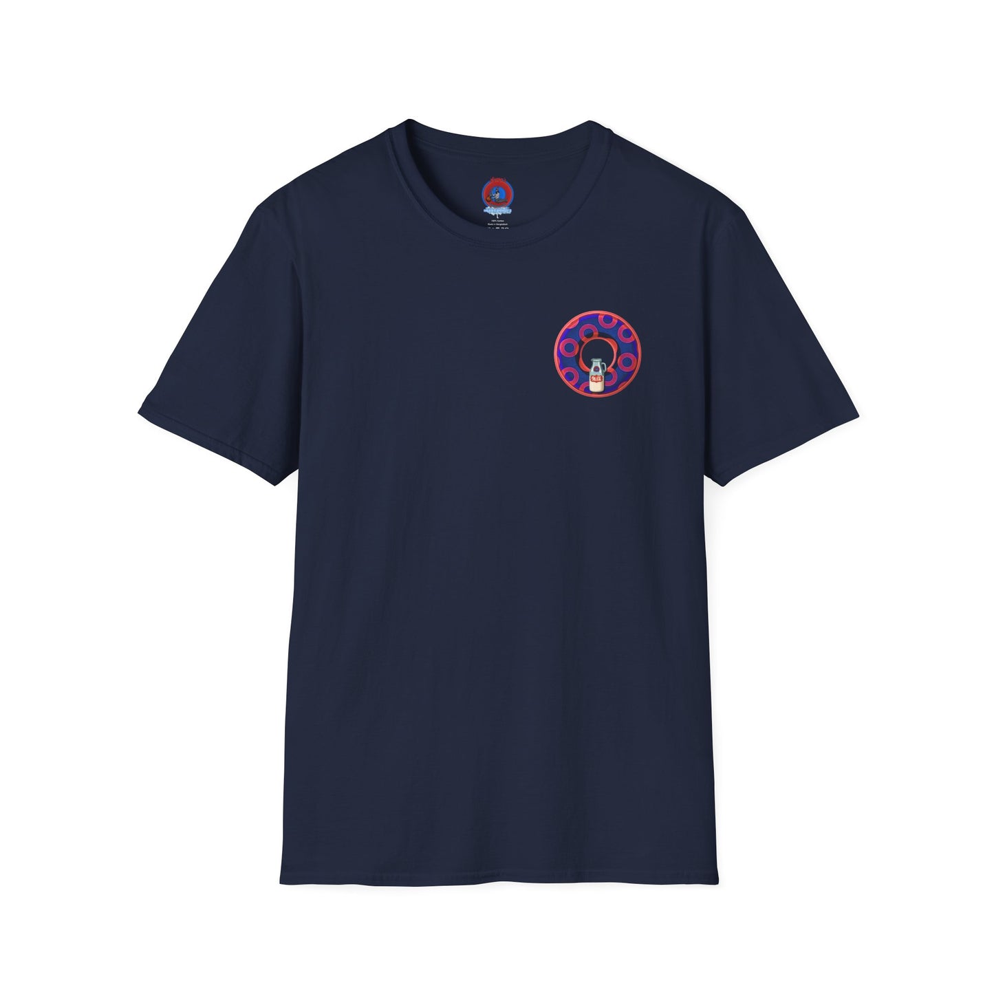 Classic Donut Tee - Unisex Soft-Style - "Wooked Cream - YEMSG Donut " - dark electric blue/red rustic paradox donut - variant 2