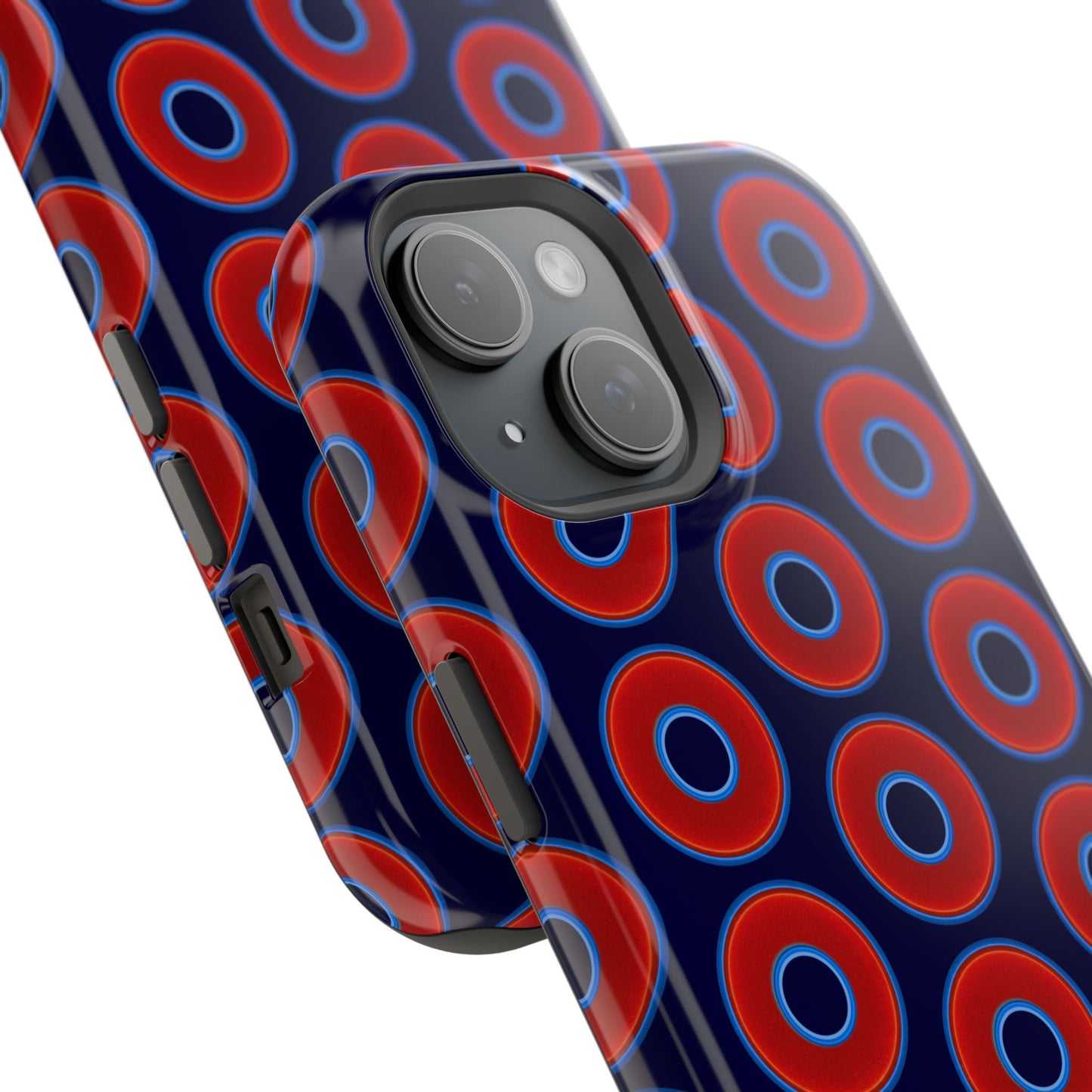 Impact-Resistant Lumpy Donut Case - red vivid donut print w/midnight blue background