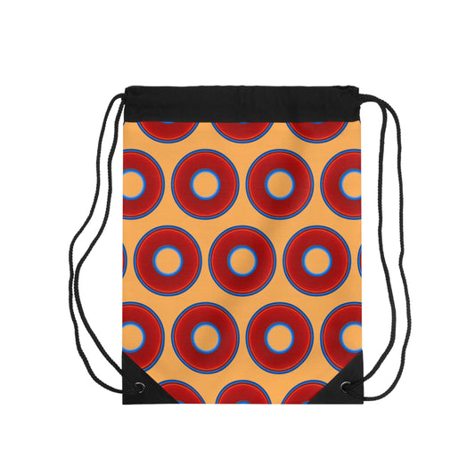 Lumpy Donut Drawstring Bag - red vivid donuts print w/orange creamcicle background