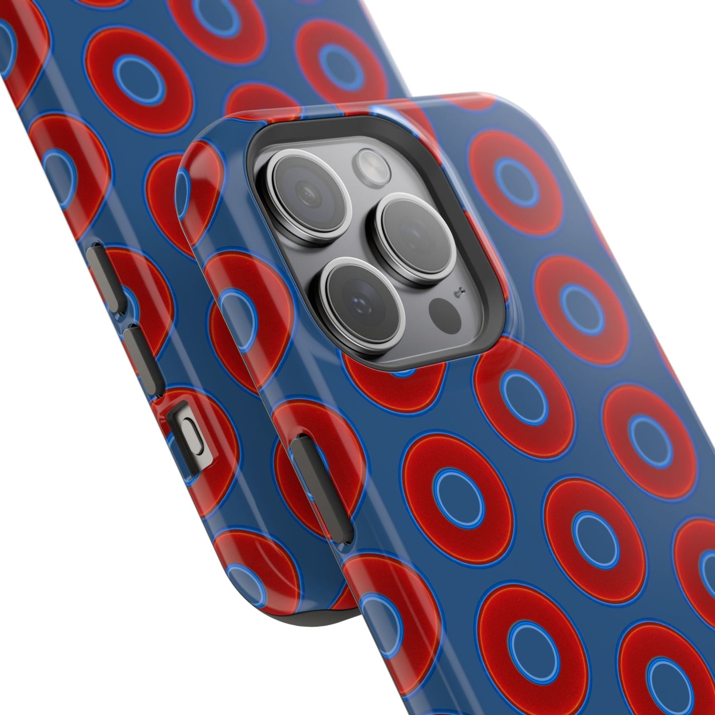 Impact-Resistant Lumpy Donut Case - red vivid donut print w/light navy blue background