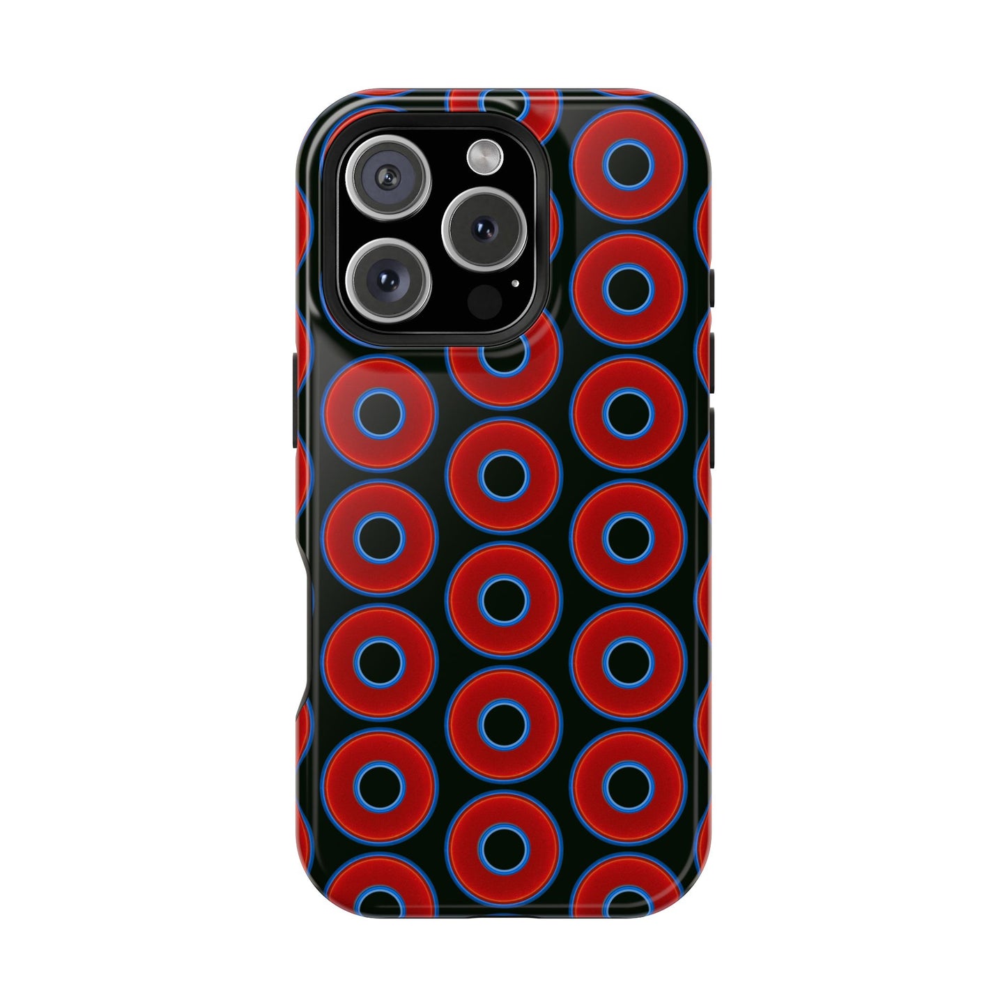 Magnetic Tough Donut Case - red vivid donut print w/midnight green background