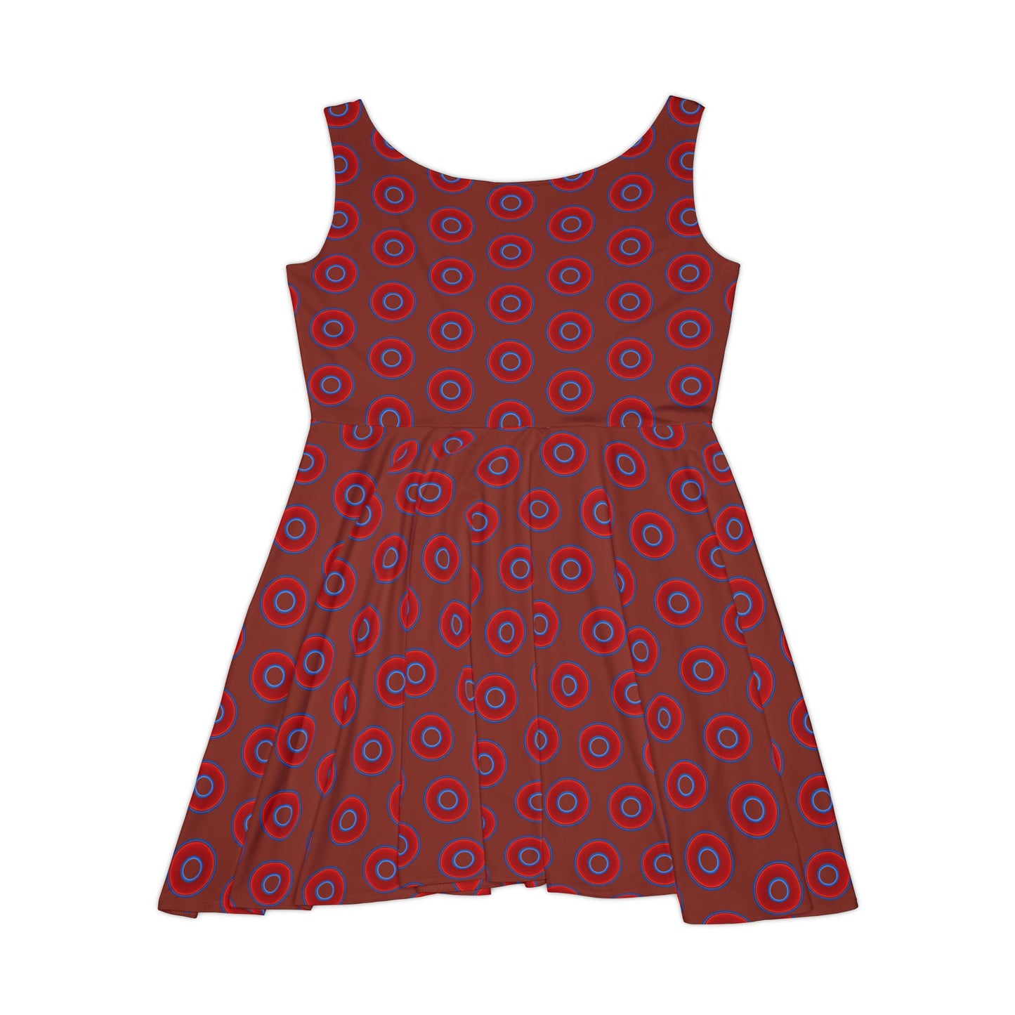 Women's Skater Donut Dress - vivid red donut print w/burnt umber background