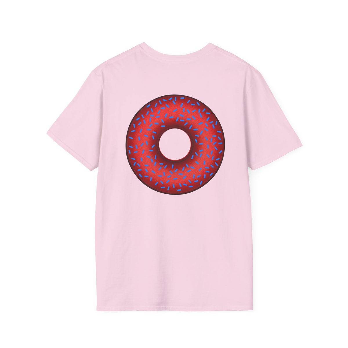 Classic Donut Tee - Unisex Soft-Style - "Plain Plump Donut w/" - plump red donut w/blue sprinkles