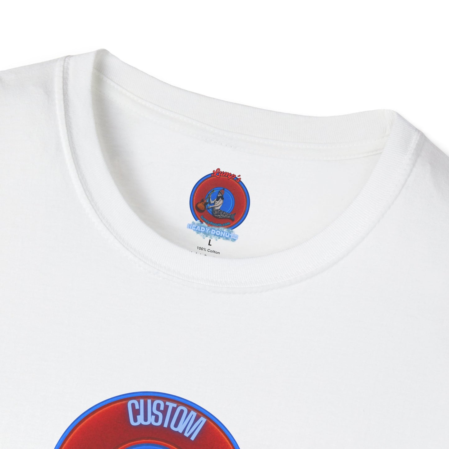 Classic Donut Tee - Unisex Soft-Style - "Example: Custom Donut Tee" - vivid red dirt mall donut