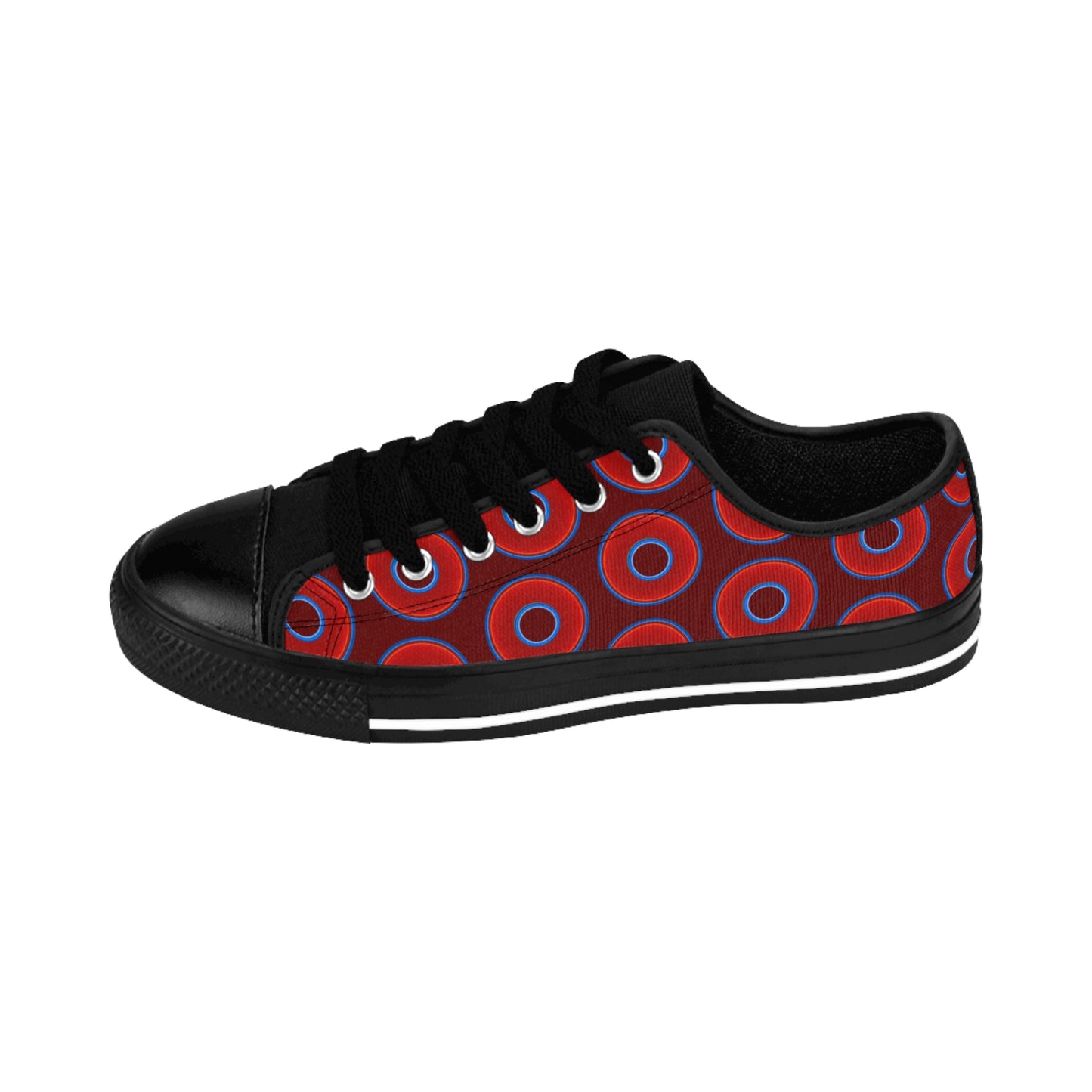 Women's Cushiony Convectors - Low Top - large red vivid donut print w/dark red background