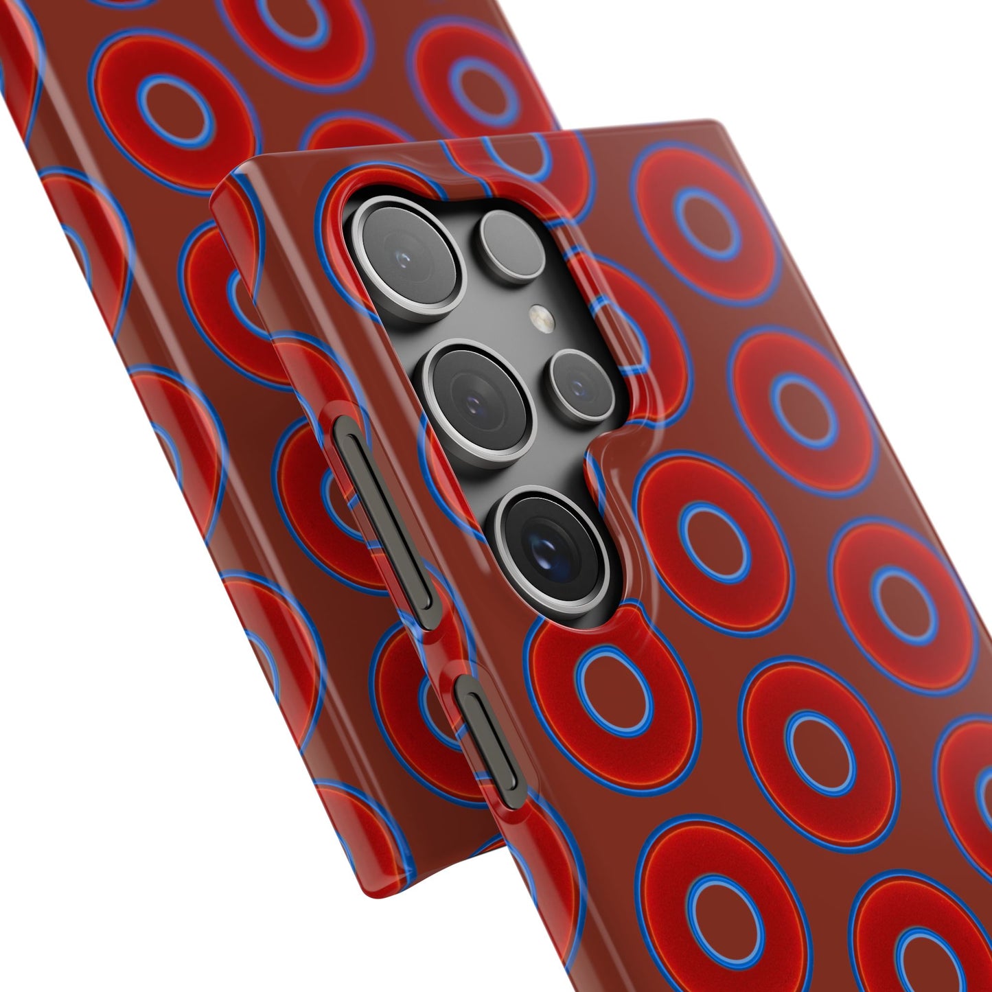 Lumpy Donut Snap Case - red vivid donut print w/burnt umber background
